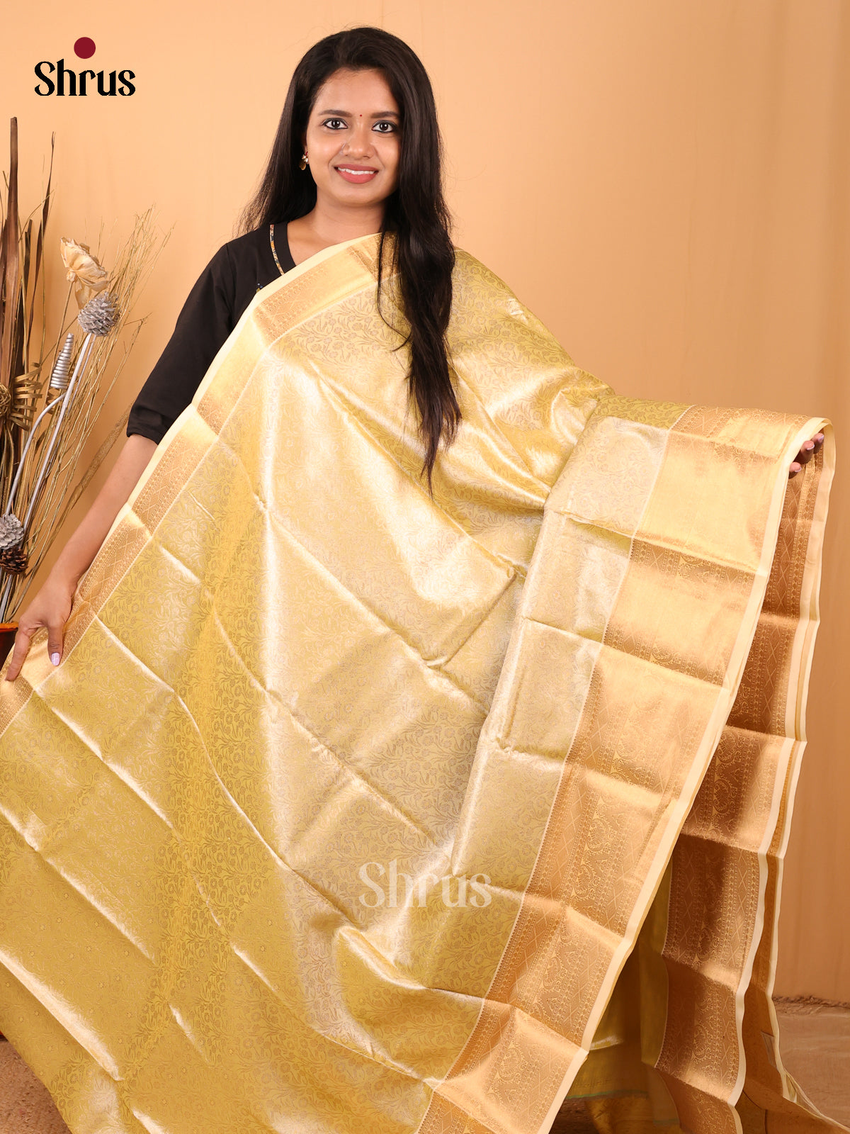 Lemon Yellow- Kanchipuram-halfpure Saree - Shop on Shrus.com