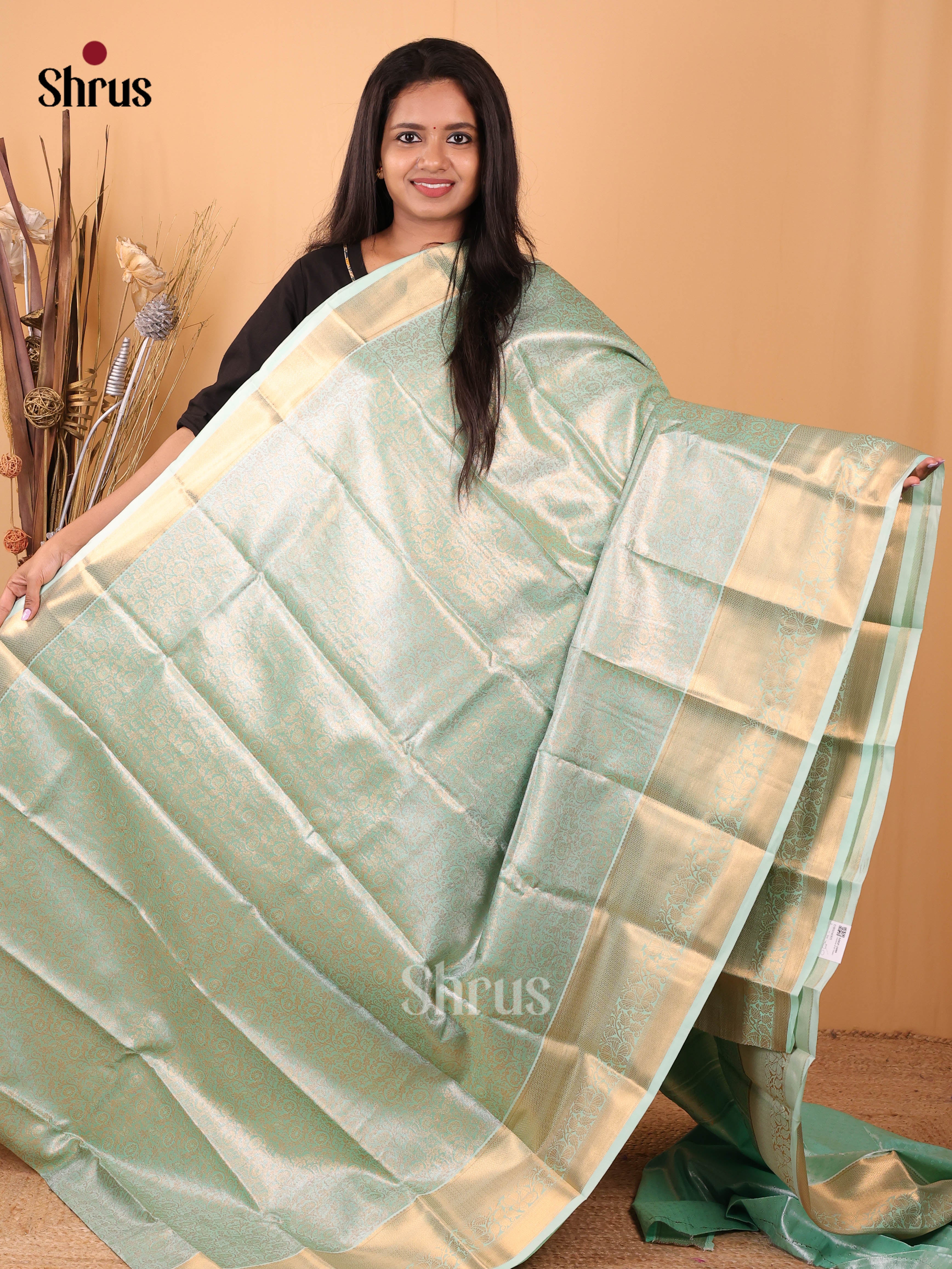 Teal - Kanchipuram-halfpure Saree - Shop on Shrus.com