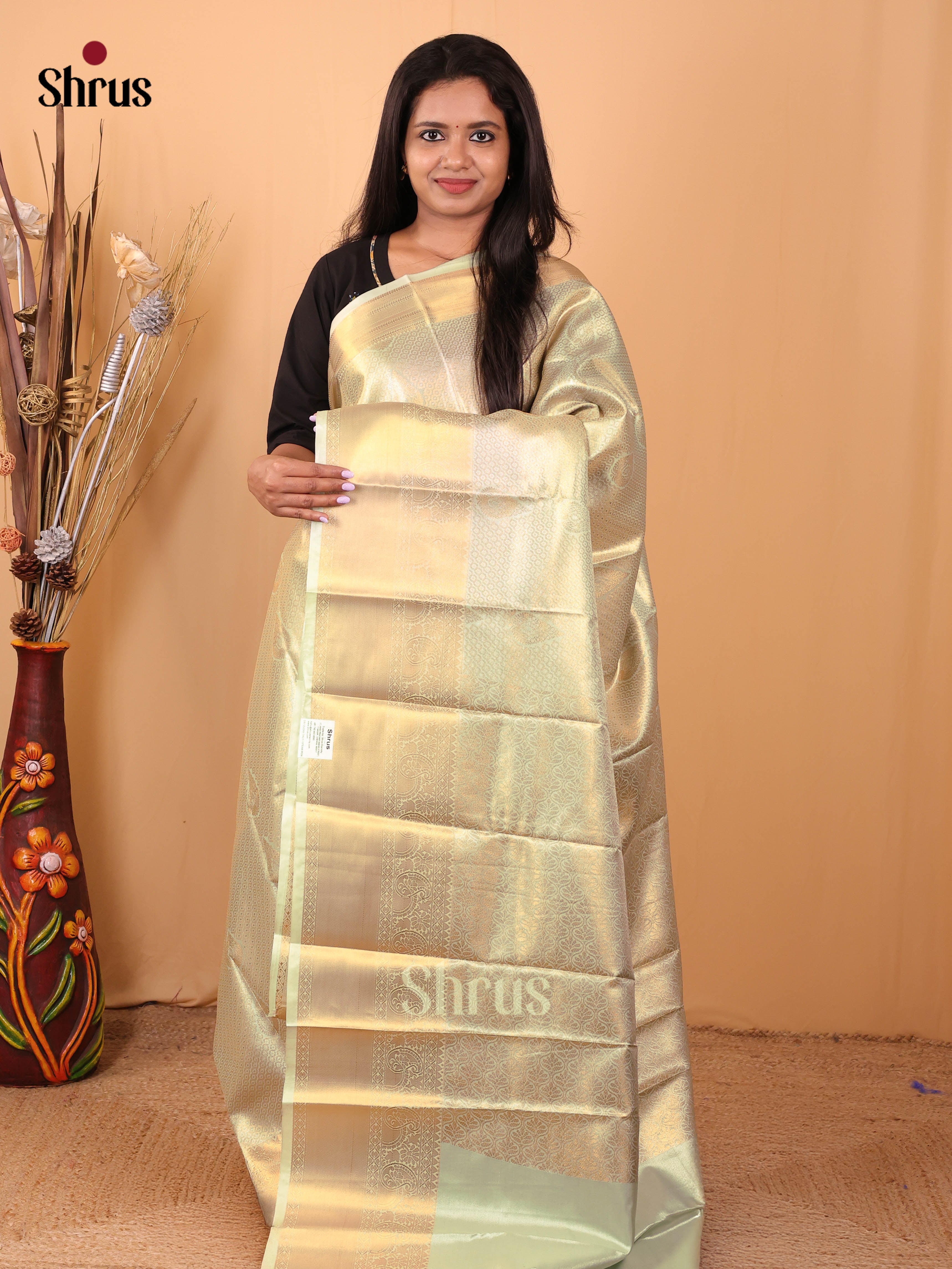 Lite Green- Kanchipuram-halfpure Saree - Shop on Shrus.com