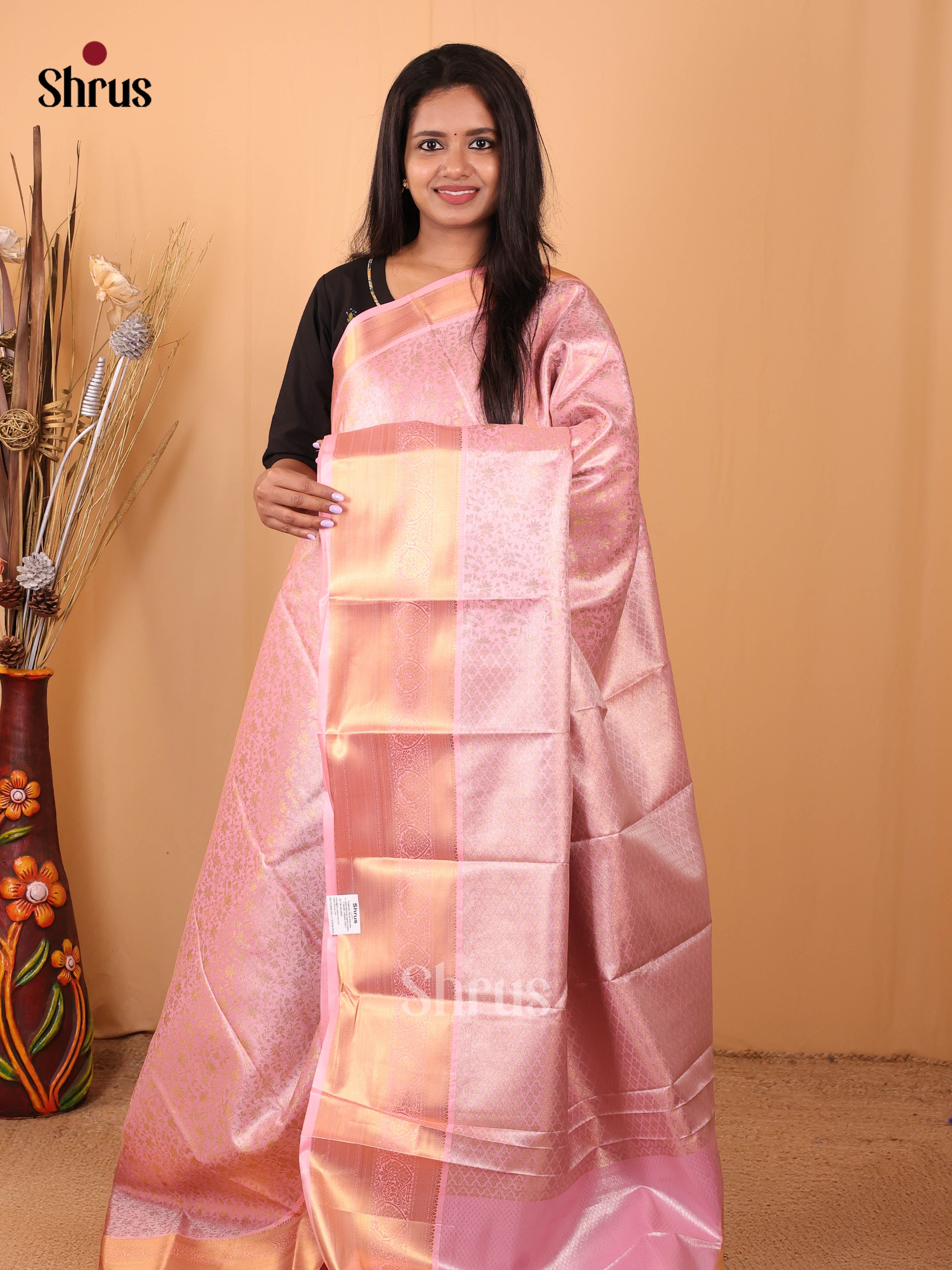 Pink- Kanchipuram-halfpure Saree - Shop on Shrus.com