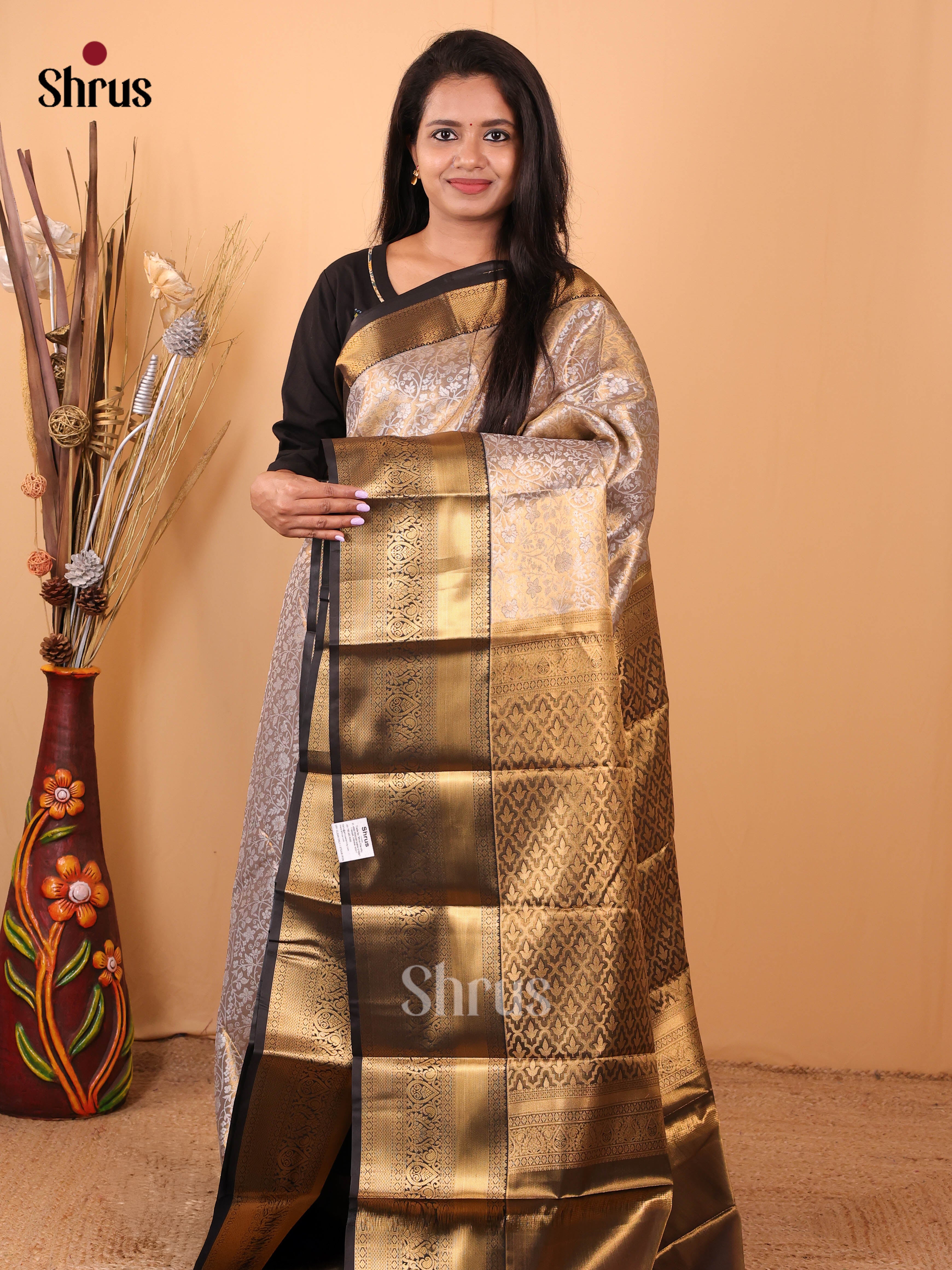 Dusty Brown & Brown- Kanchipuram-halfpure Saree - Shop on Shrus.com