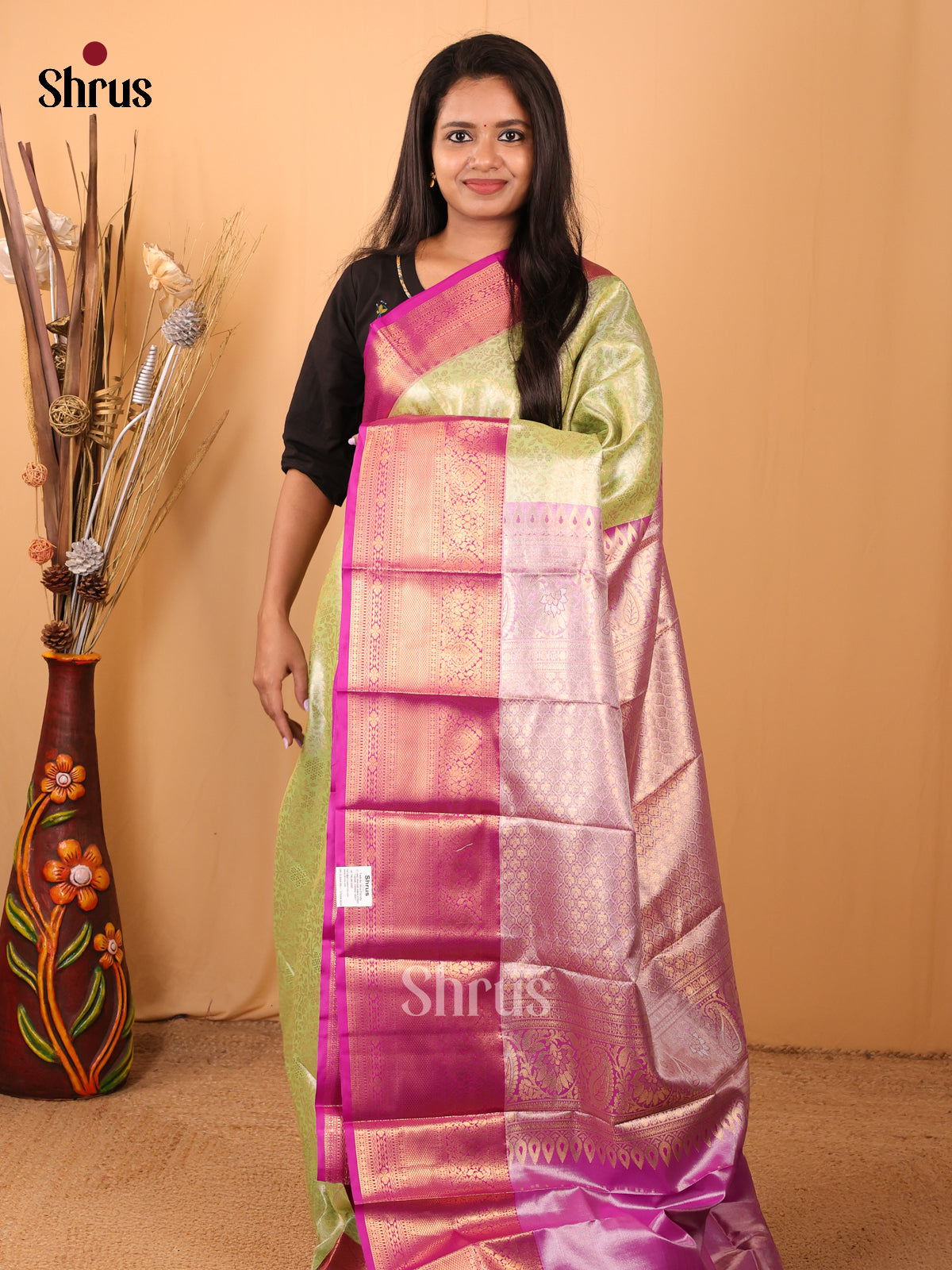 Green & Purple- Kanchipuram-halfpure Saree - Shop on Shrus.com