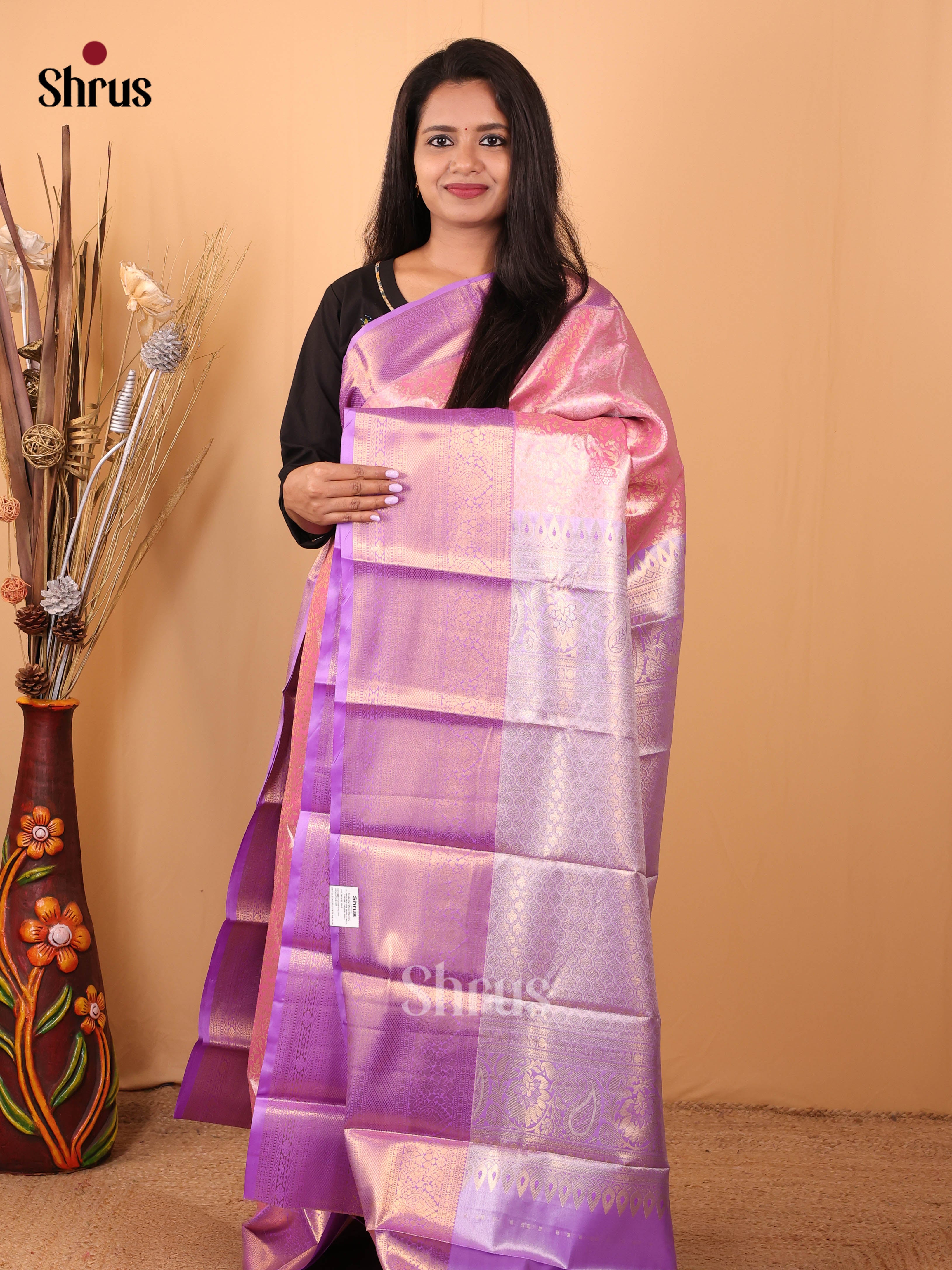 Pink & Purple- Kanchipuram-halfpure Saree - Shop on Shrus.com