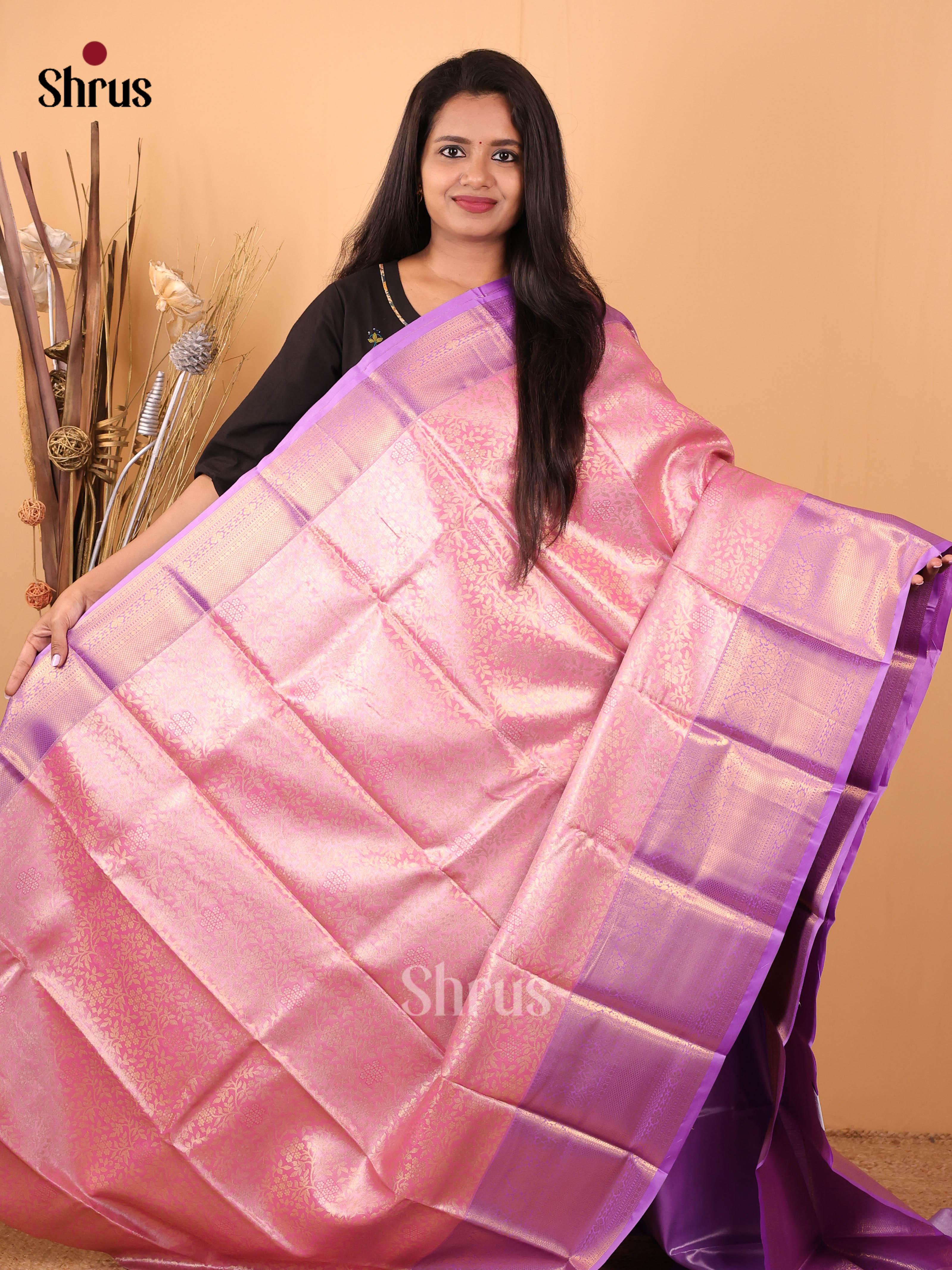 Pink & Purple- Kanchipuram-halfpure Saree - Shop on Shrus.com