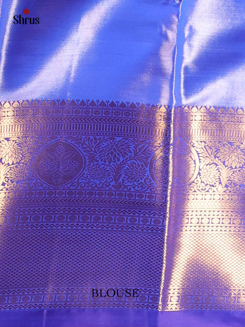 Lite Green & Blue- Kanchipuram-halfpure Saree - Shop on Shrus.com