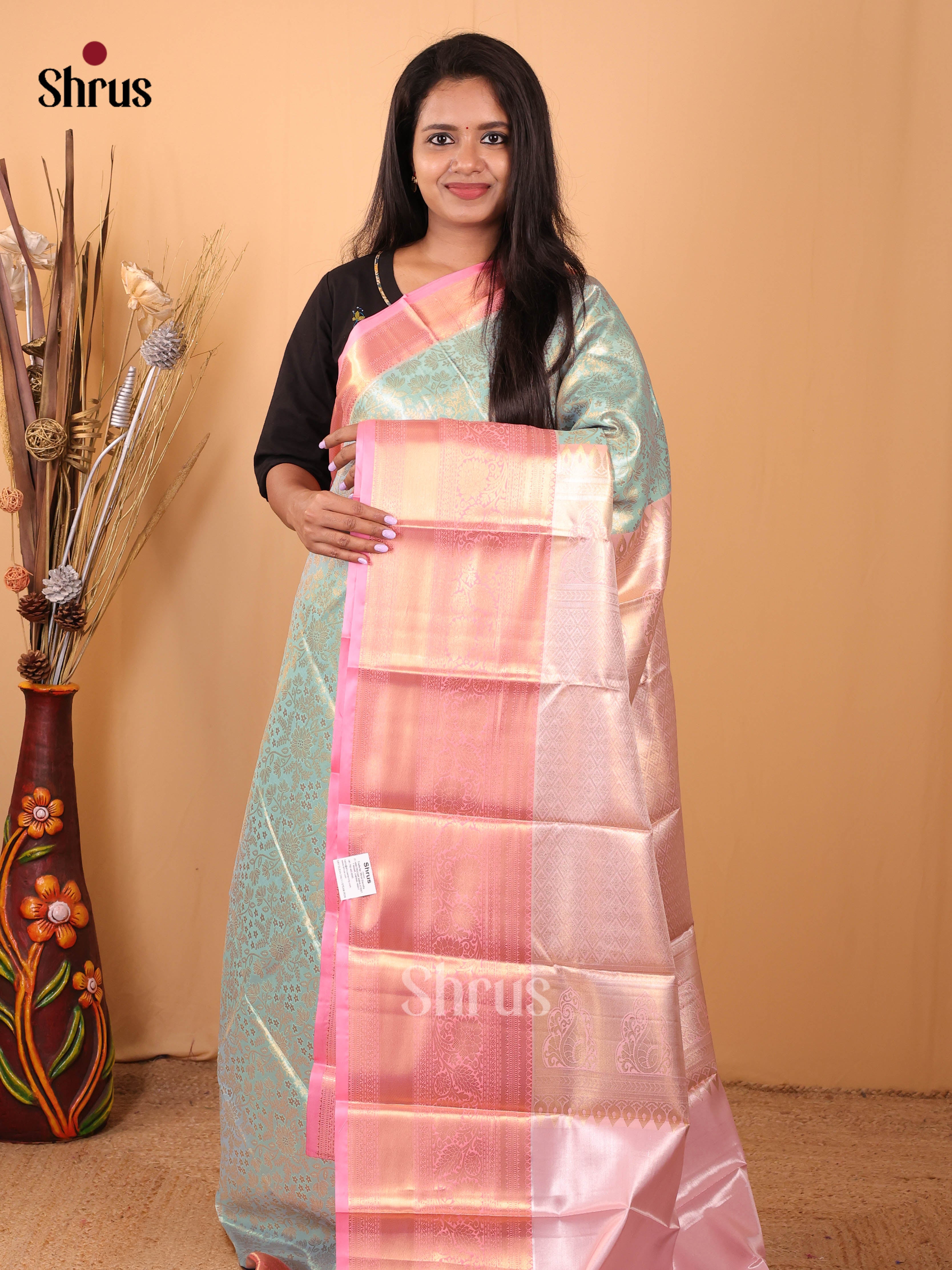 Blue & Pink - Kanchipuram-halfpure Saree - Shop on Shrus.com