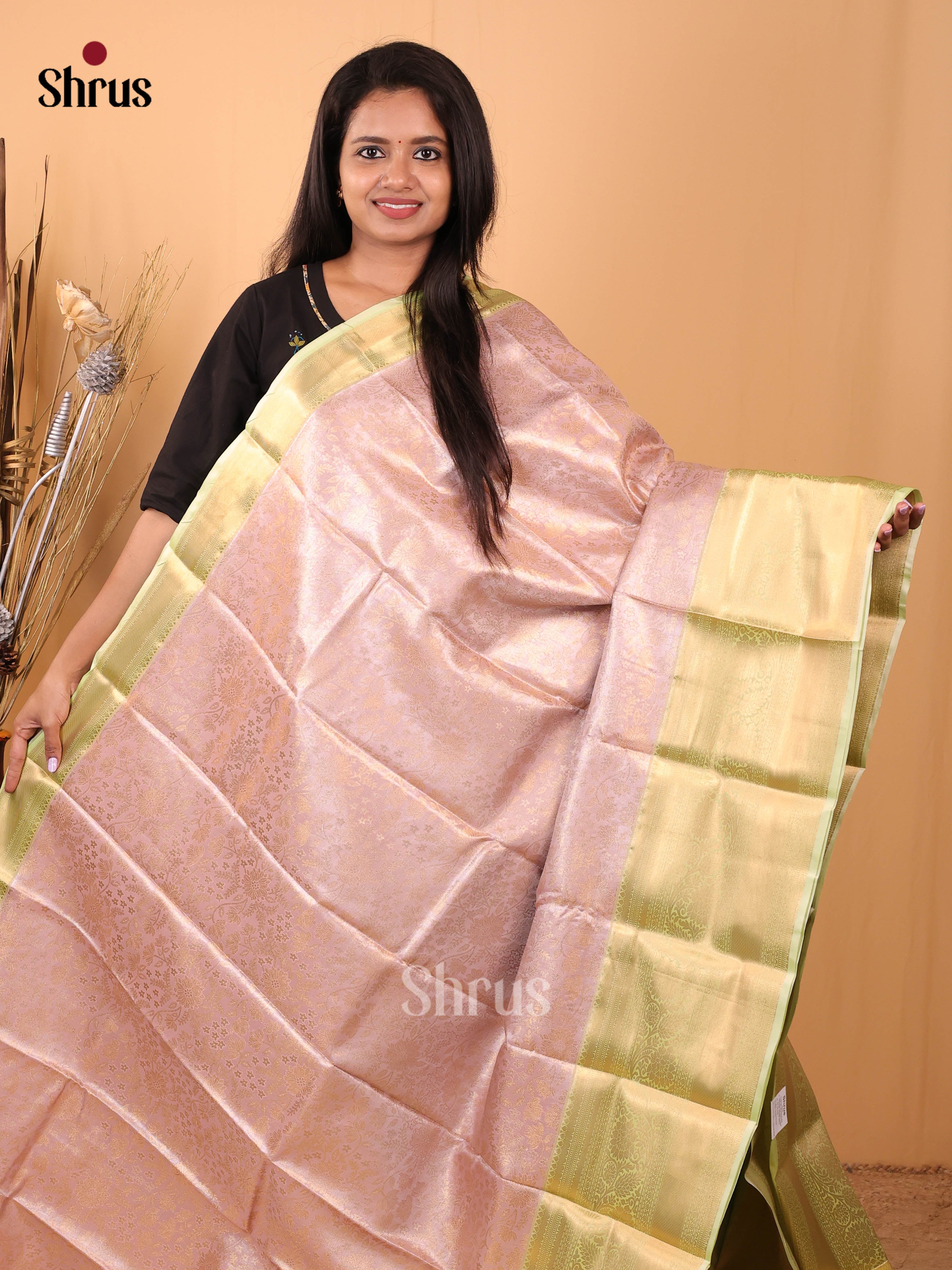 Pink & Green - Kanchipuram-halfpure Saree - Shop on Shrus.com