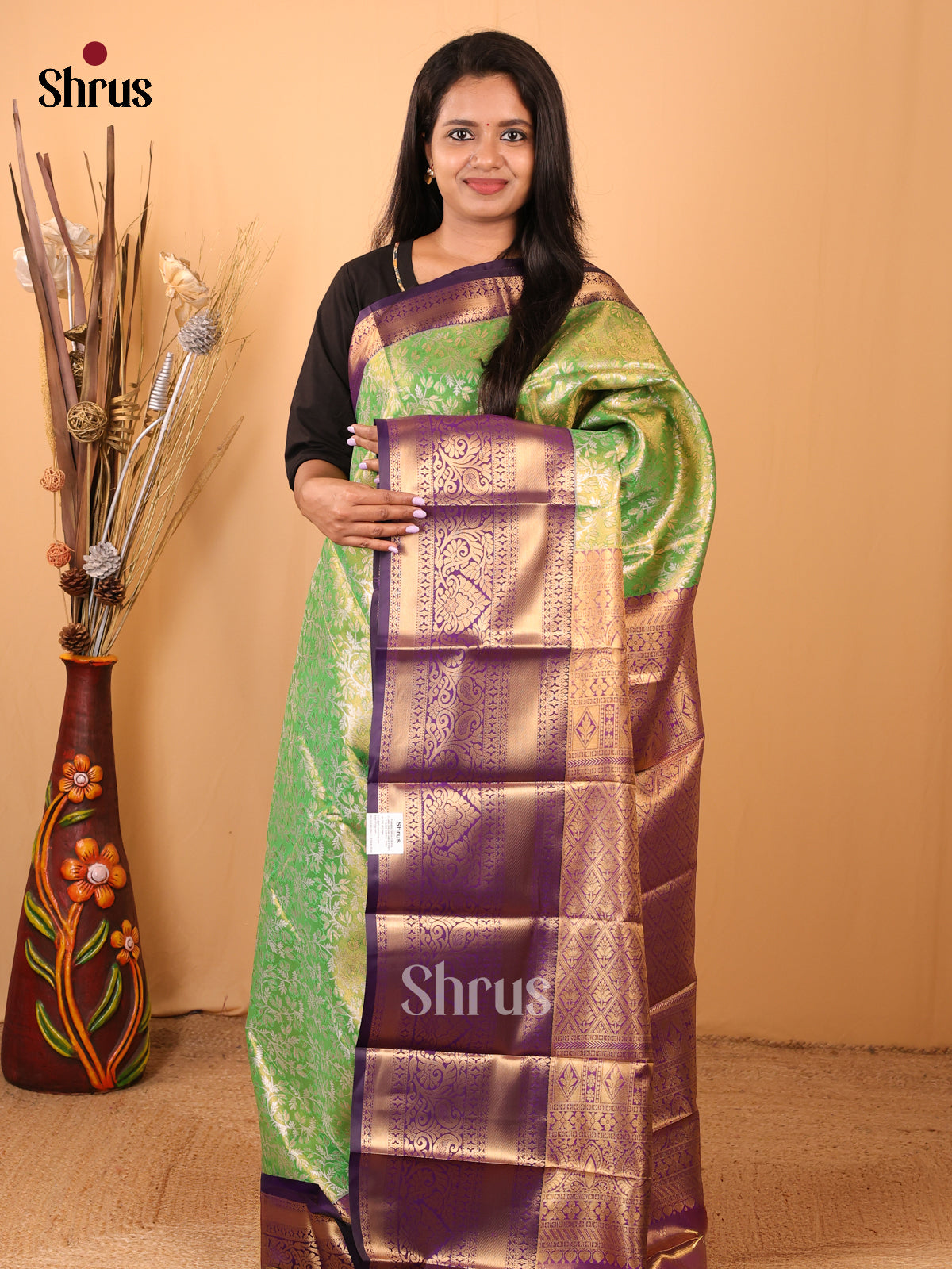 Green & Violet - Kanchipuram-halfpure Saree - Shop on Shrus.com