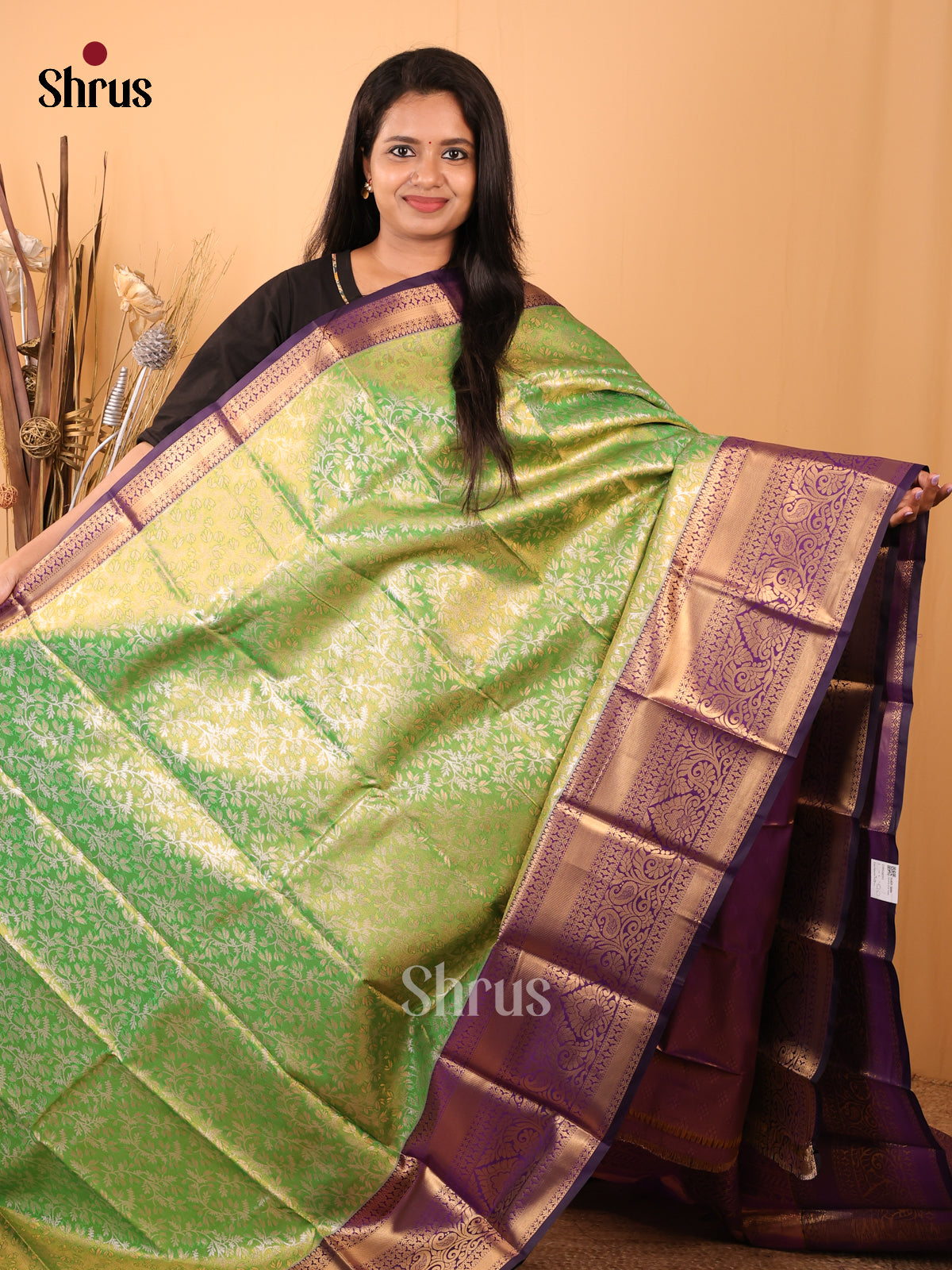 Green & Violet - Kanchipuram-halfpure Saree - Shop on Shrus.com