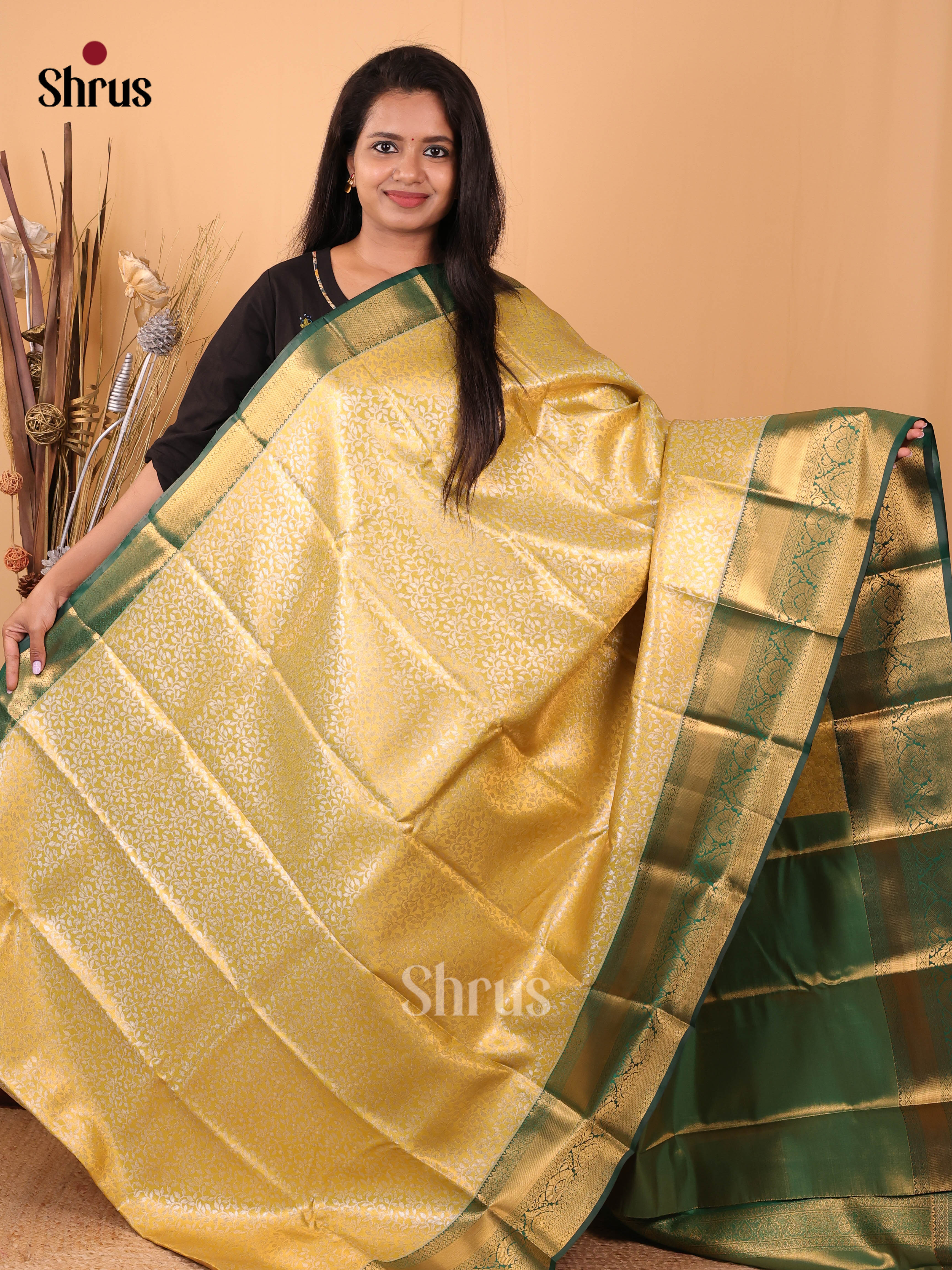 Gold & Green - Kanchipuram-halfpure Saree - Shop on Shrus.com