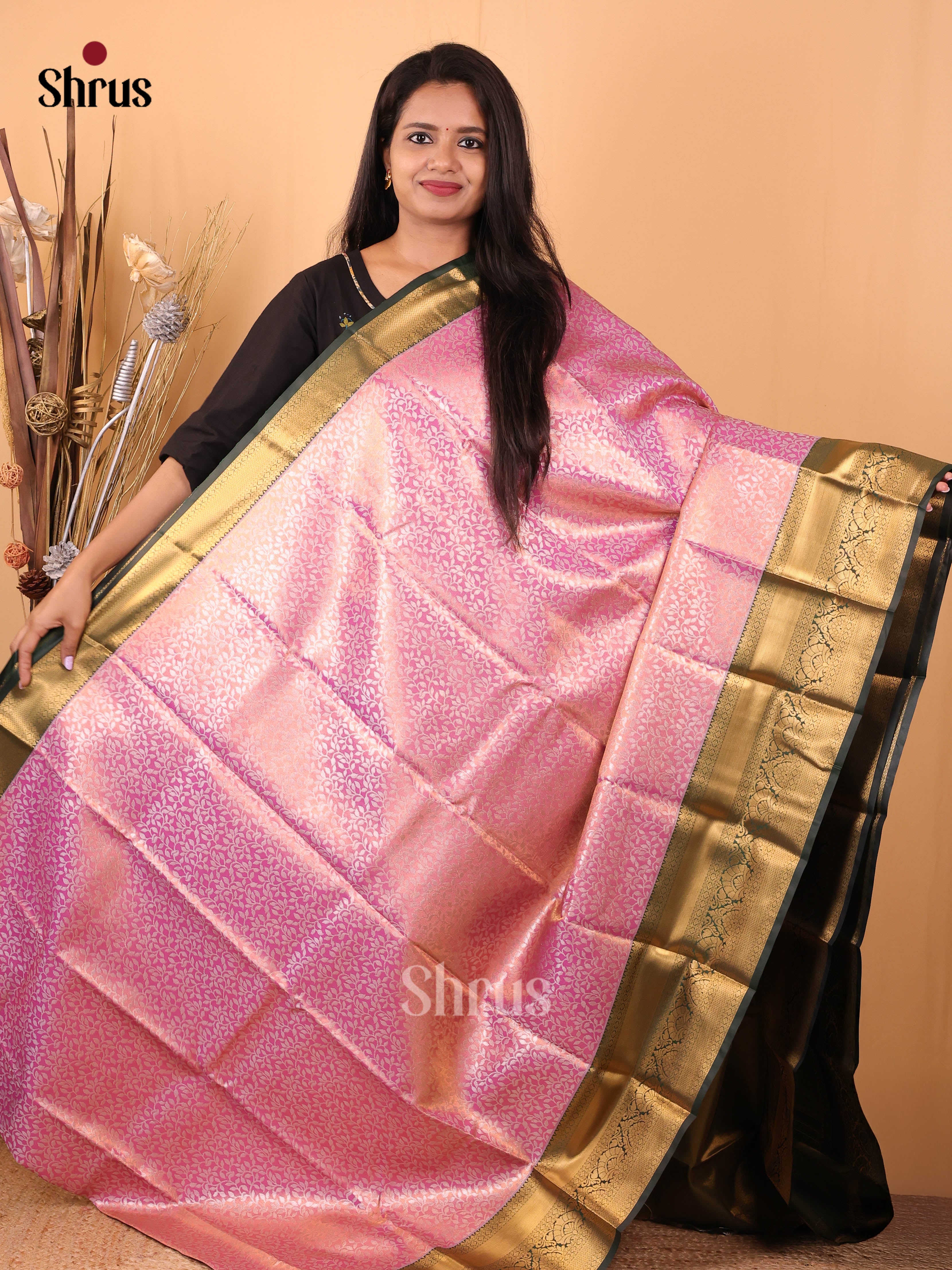 Pink & Green - Kanchipuram-halfpure Saree - Shop on Shrus.com