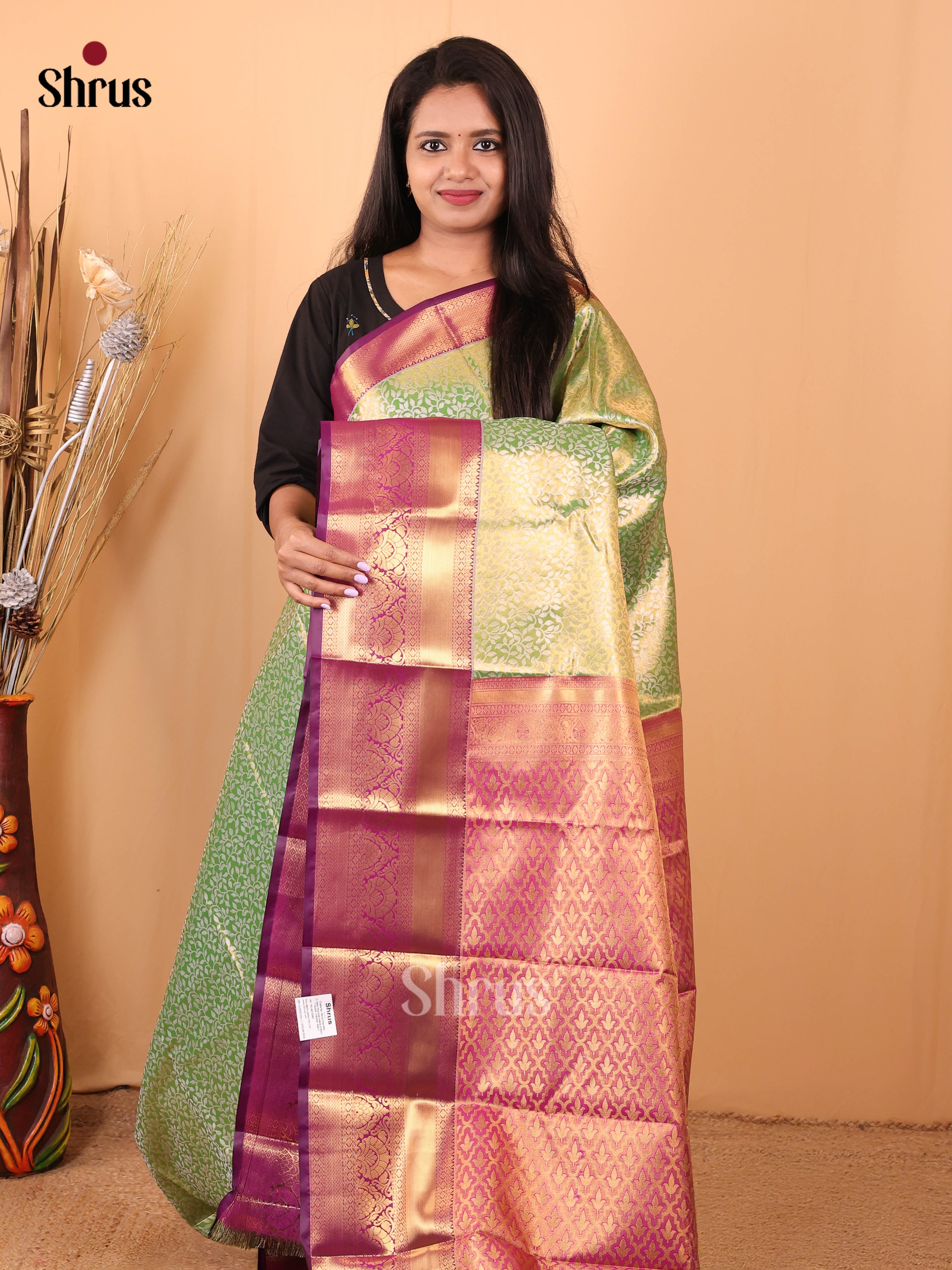 Green & Purple - Kanchipuram-halfpure Saree - Shop on Shrus.com