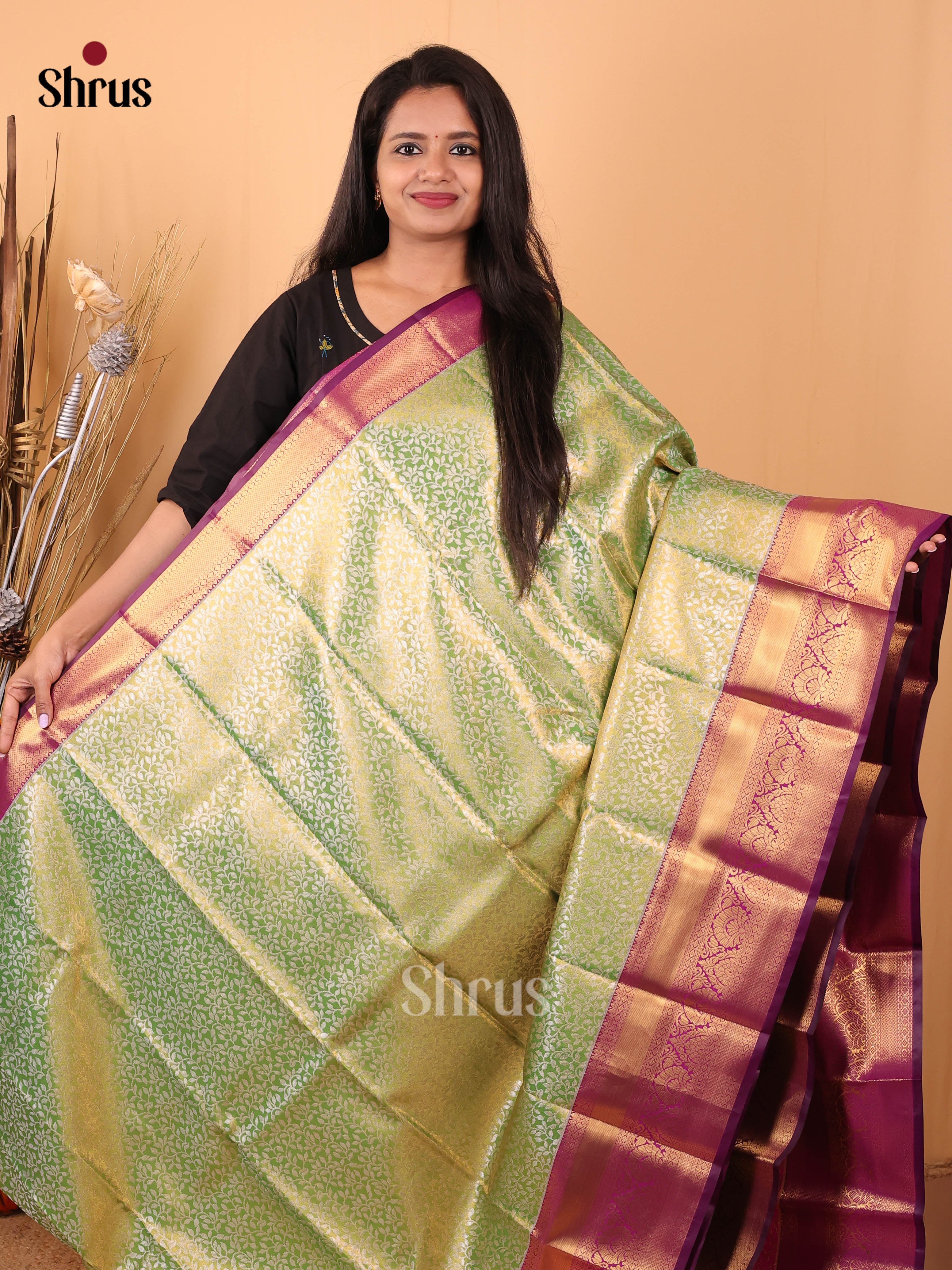 Green & Purple - Kanchipuram-halfpure Saree - Shop on Shrus.com