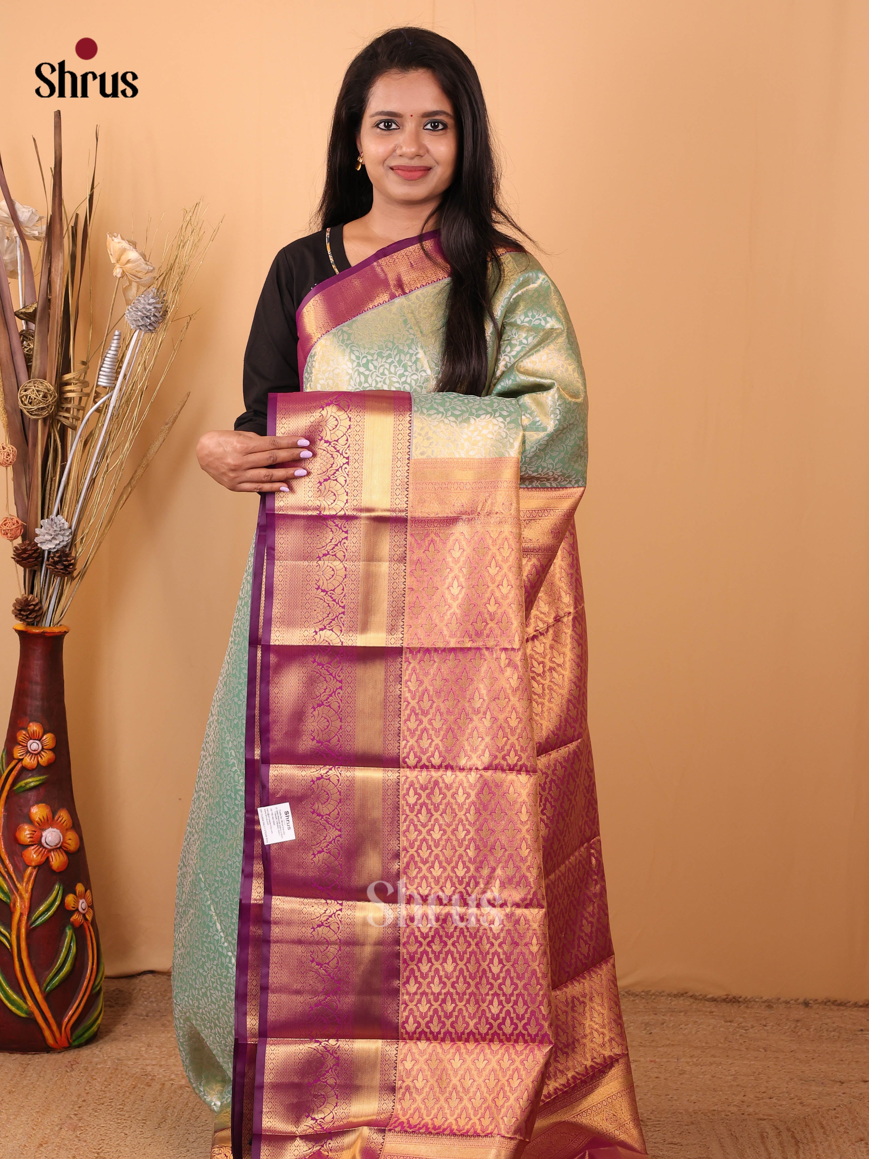 Green & Purple -  Kanchipuram-halfpure - Shop on Shrus.com