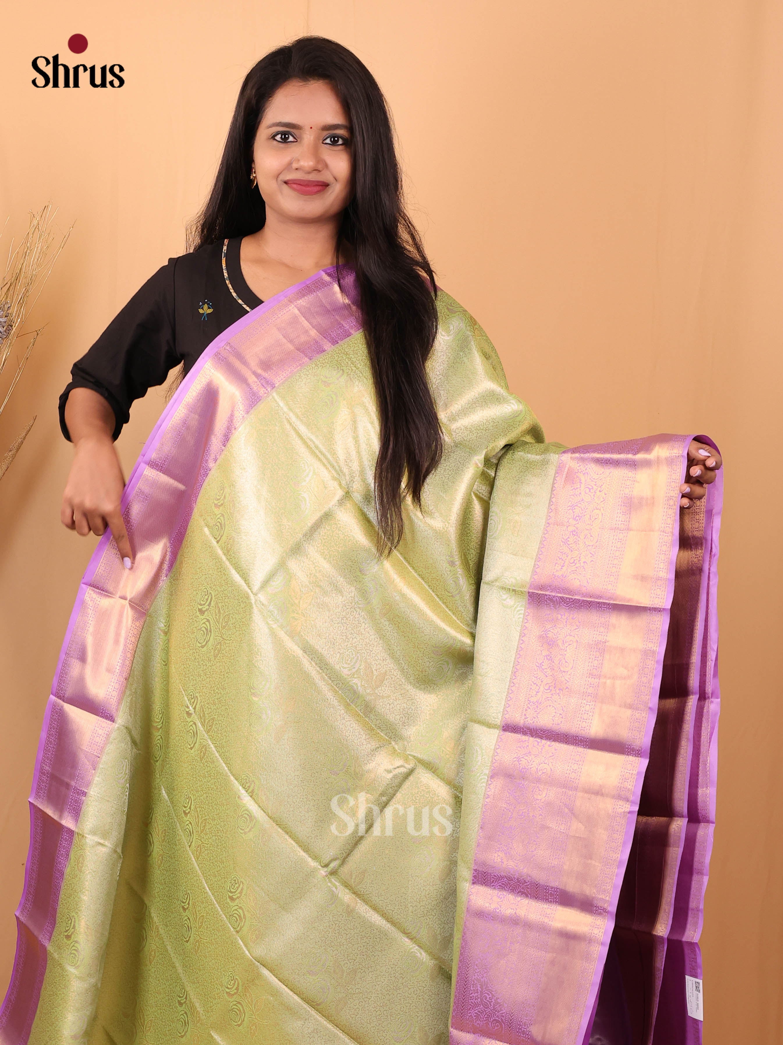 Pista Green & Lavender- Kanchipuram-halfpure Saree - Shop on Shrus.com