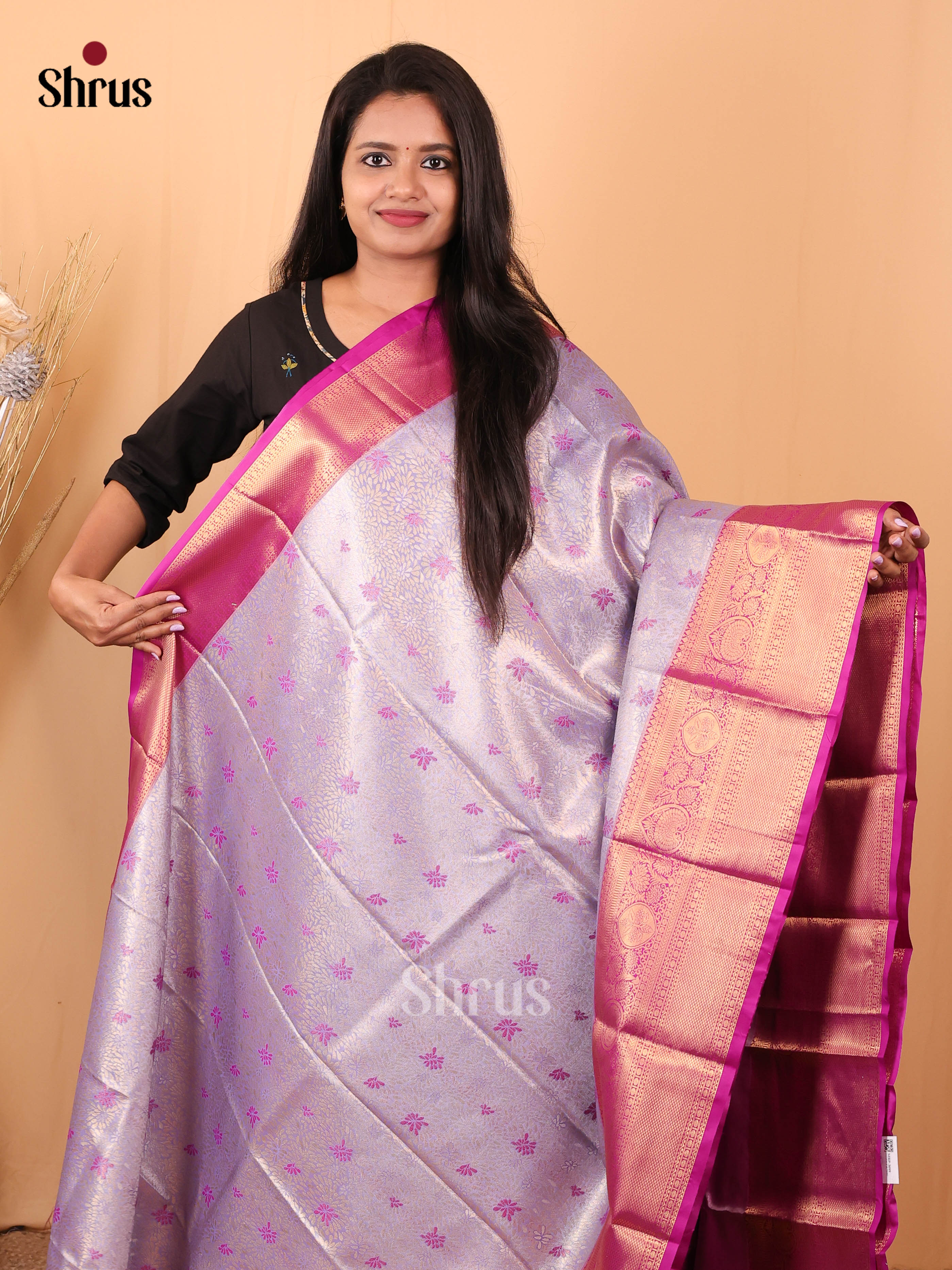 Lavender & Majenta - Kanchipuram-halfpure Saree - Shop on Shrus.com