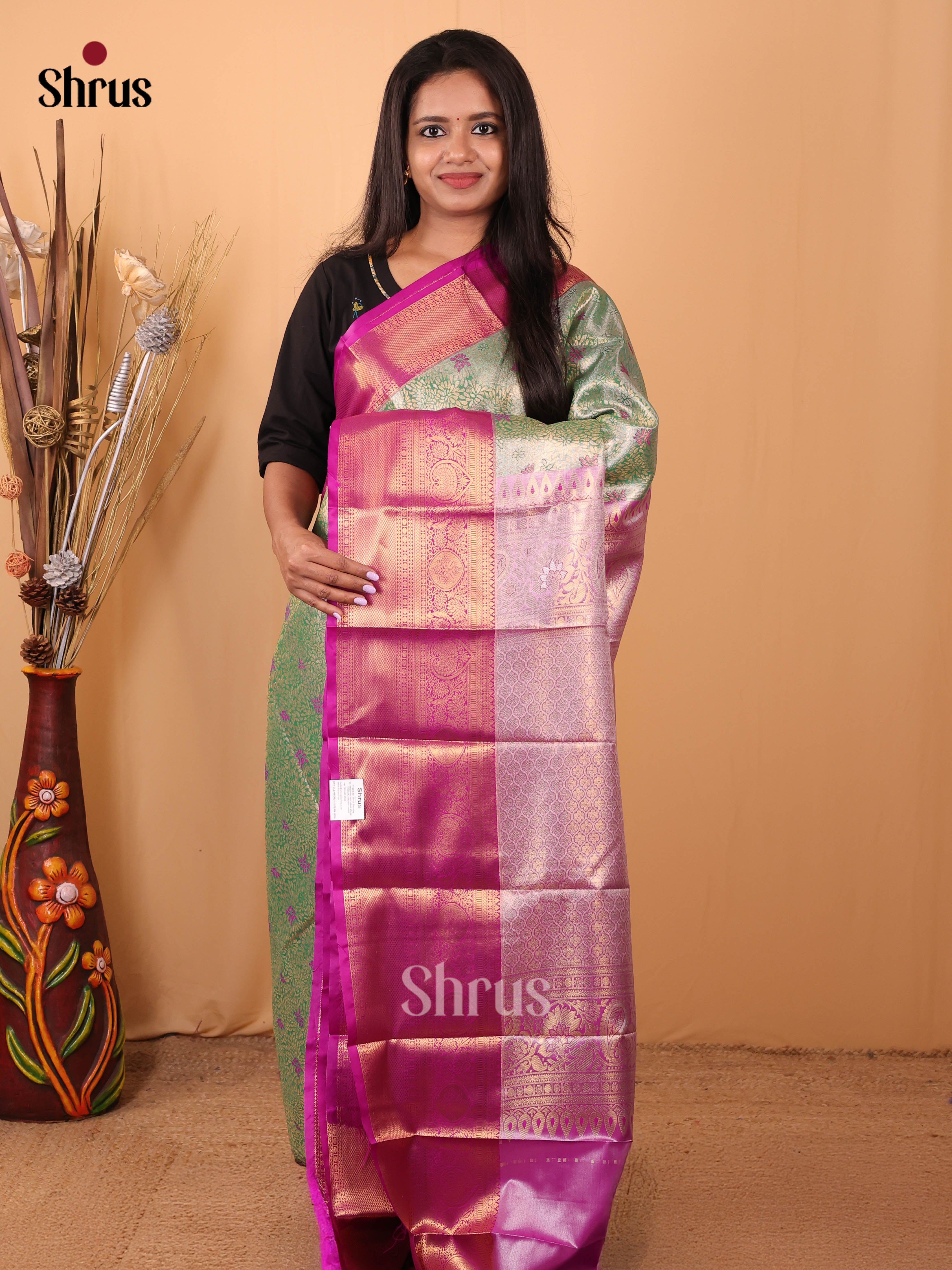 Green & Purple - Kanchipuram-halfpure Saree - Shop on Shrus.com