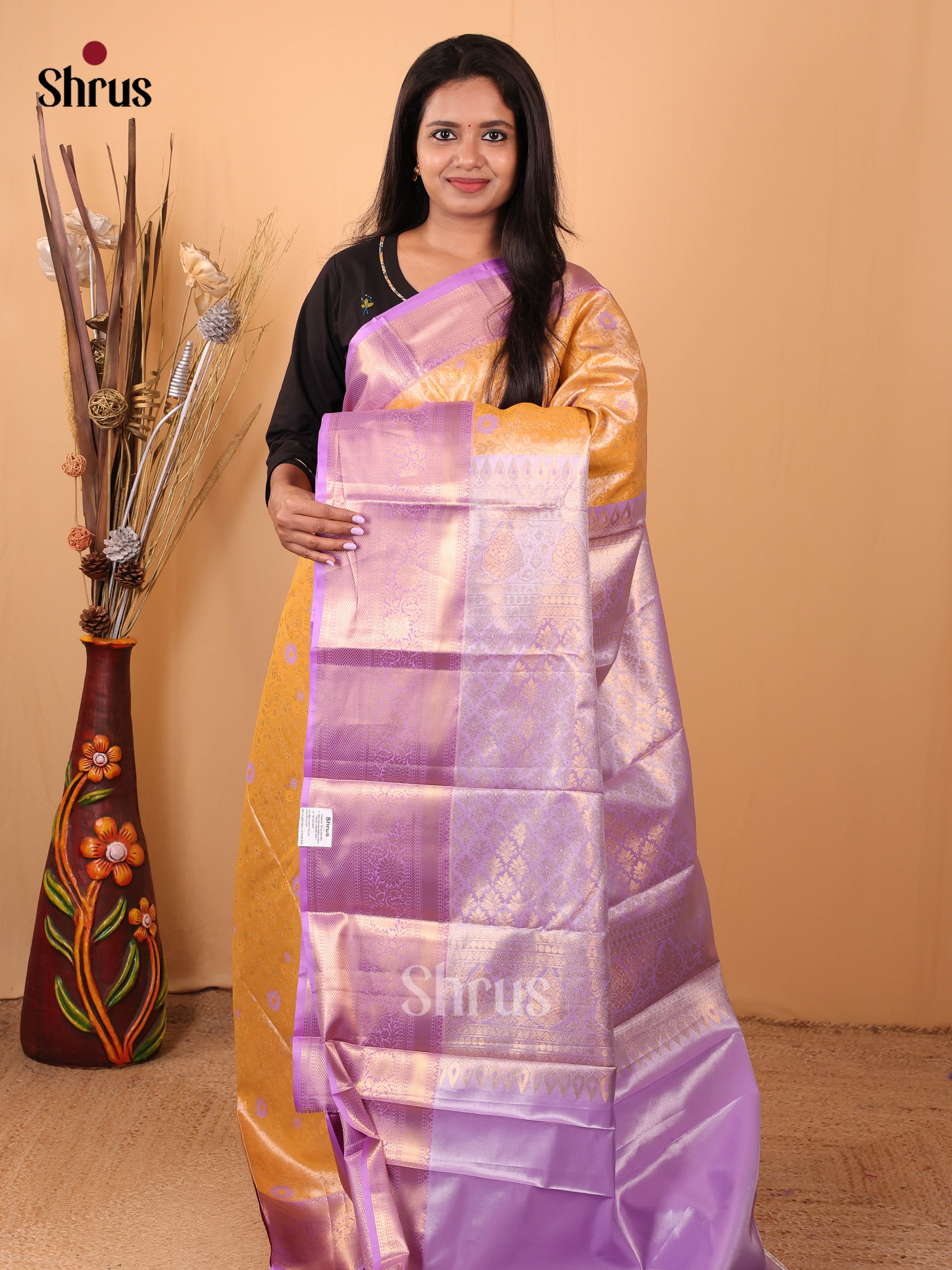 Orange & Lavender - Kanchipuram-halfpure Saree - Shop on Shrus.com