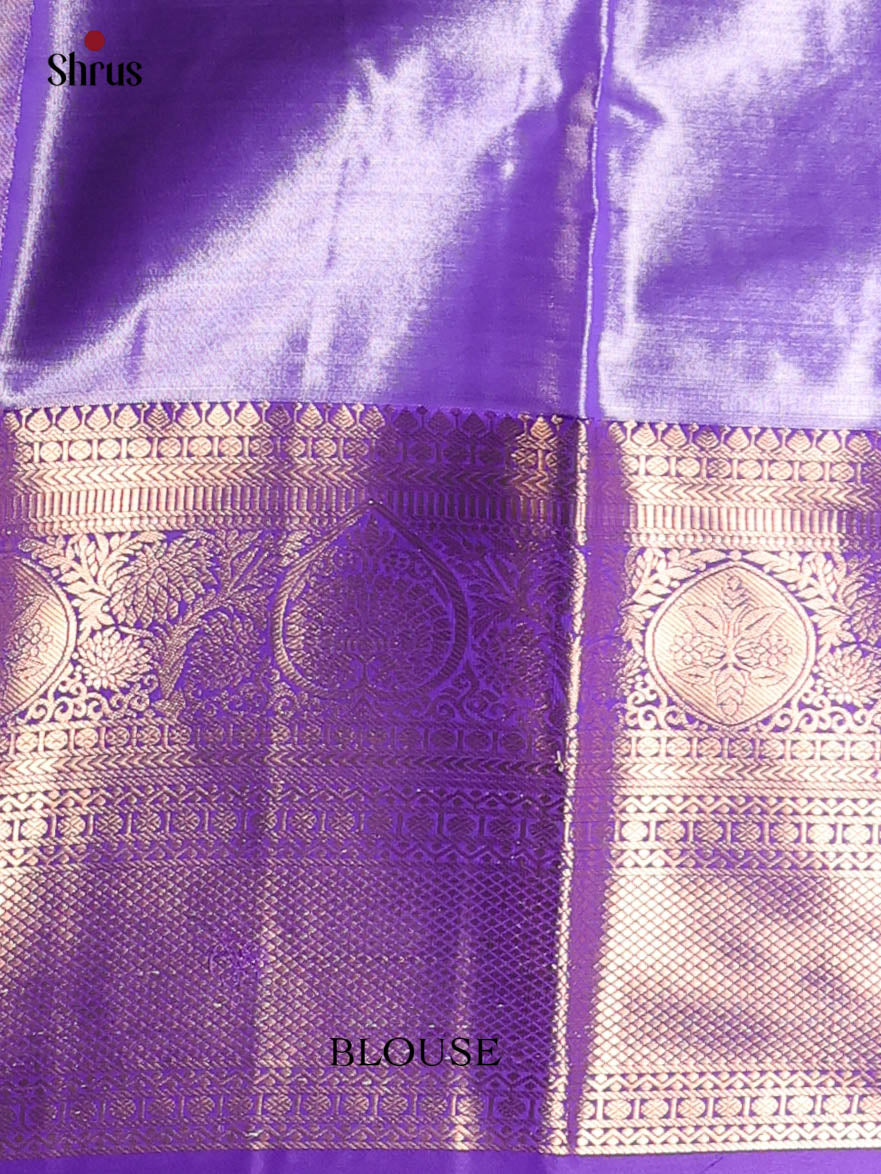 Cream & Purple- Kanchipuram-halfpure Saree - Shop on Shrus.com
