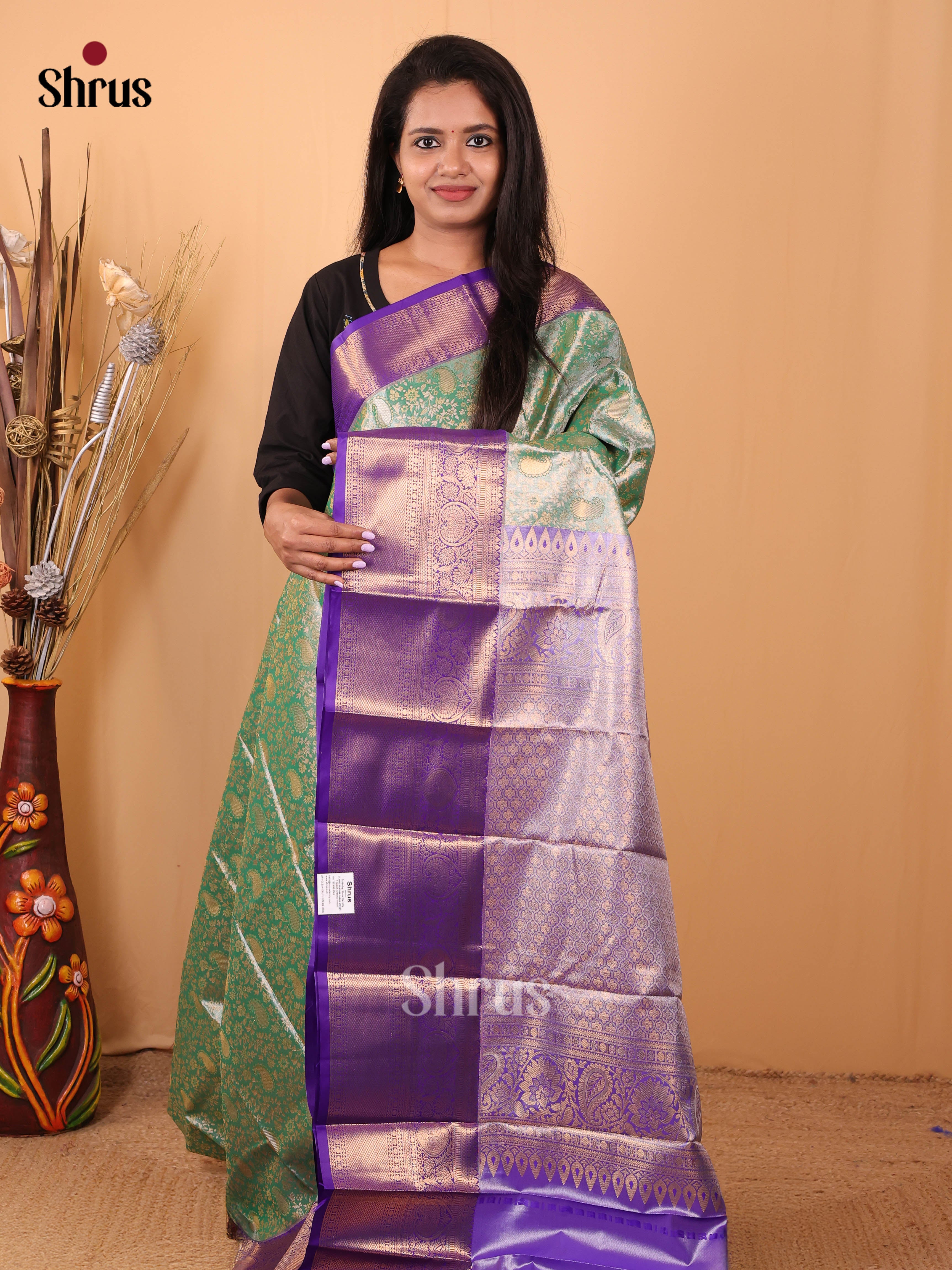 Green & Purple - Kanchipuram-halfpure Saree - Shop on Shrus.com