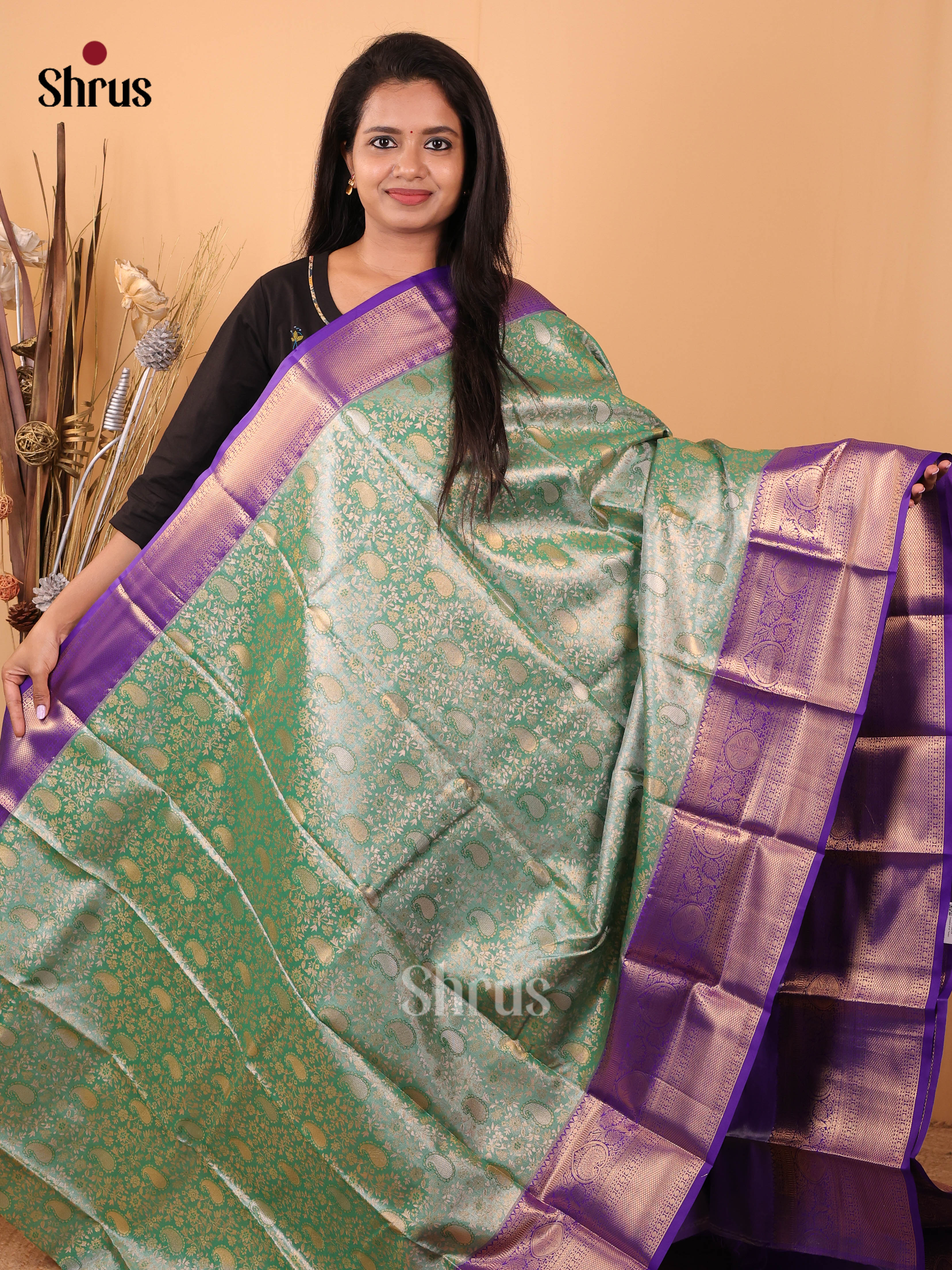 Green & Purple - Kanchipuram-halfpure Saree - Shop on Shrus.com