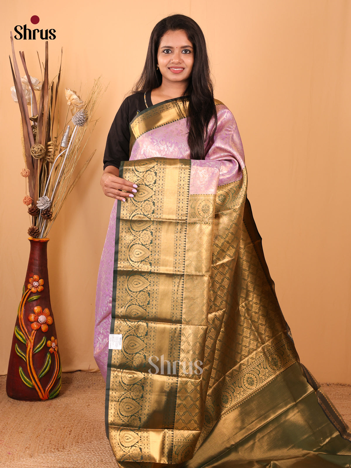 Lavender & Green - Kanchipuram-halfpure Saree - Shop on Shrus.com
