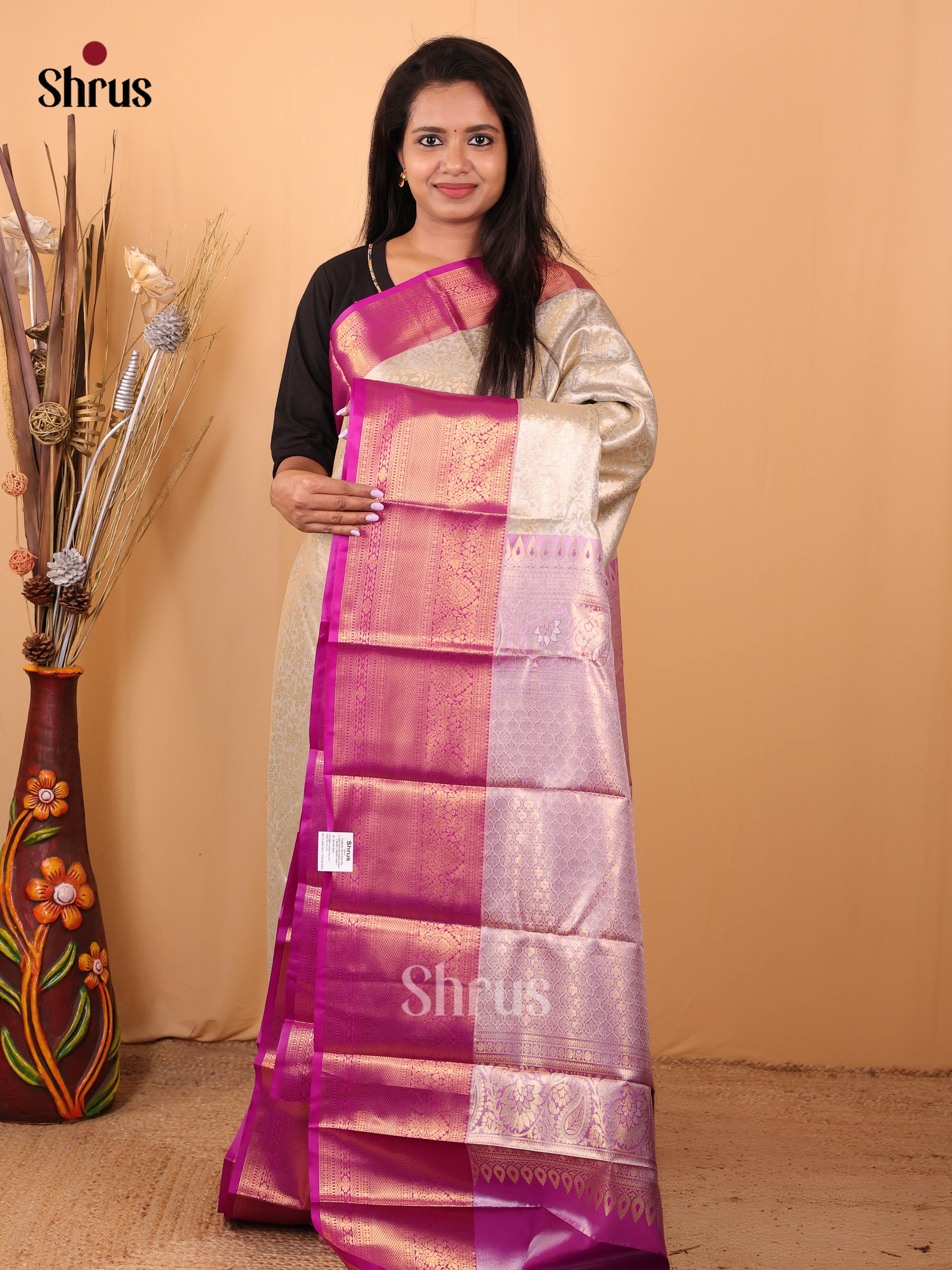 Off White & Purple - Kanchipuram-halfpure Saree - Shop on Shrus.com
