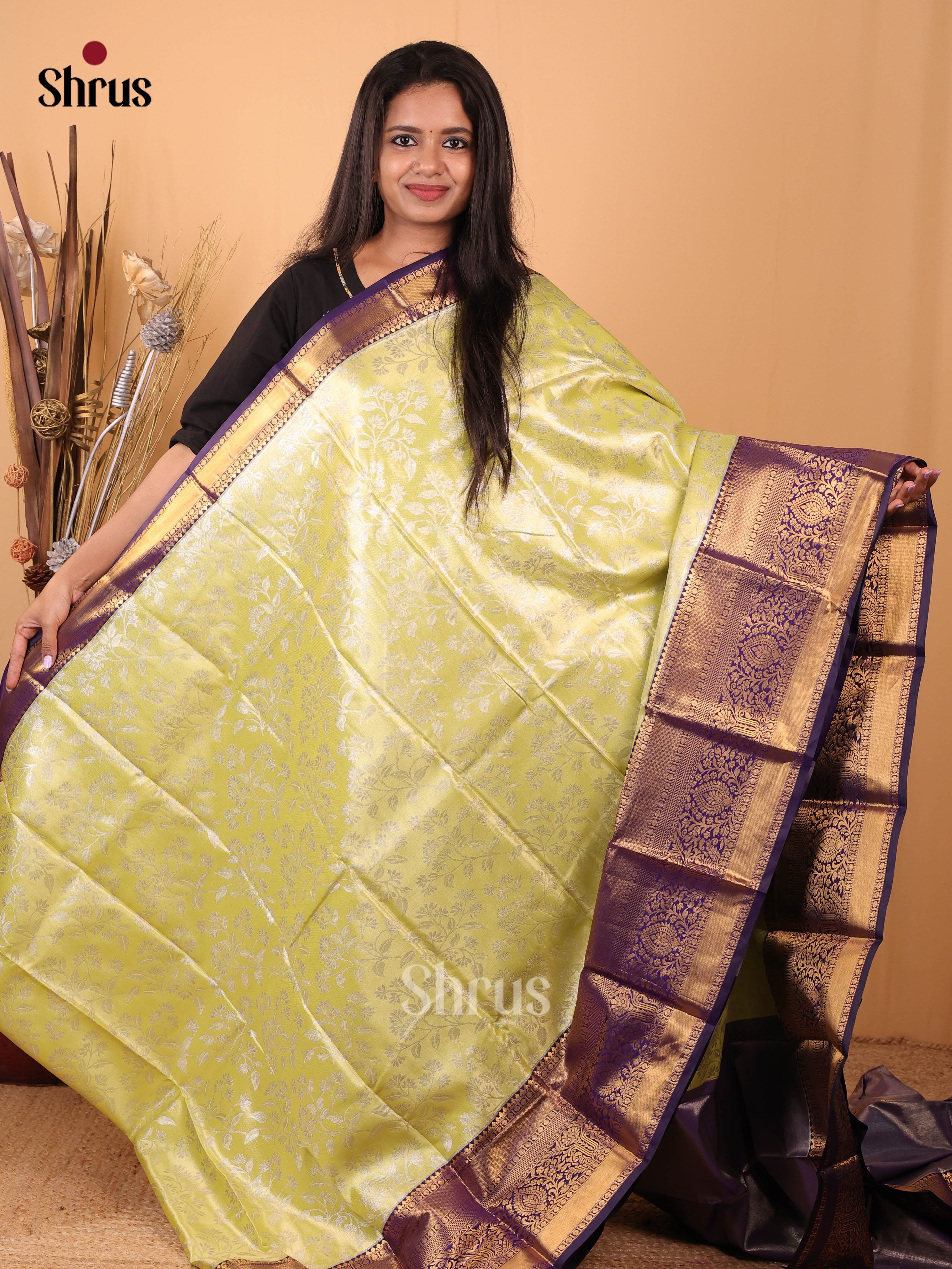 Green & Violet - Kanchipuram-halfpure Saree - Shop on Shrus.com
