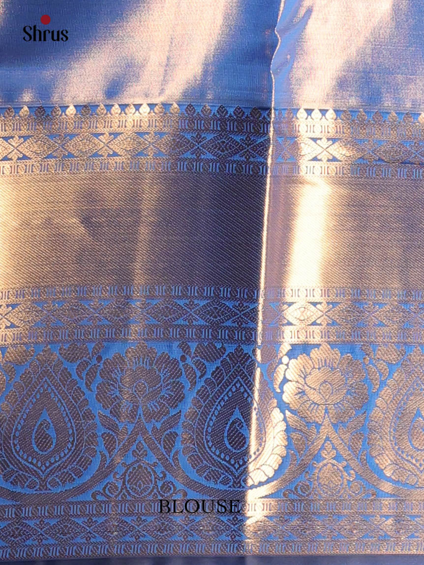 Mustard & Blue- Kanchipuram-halfpure Saree - Shop on Shrus.com