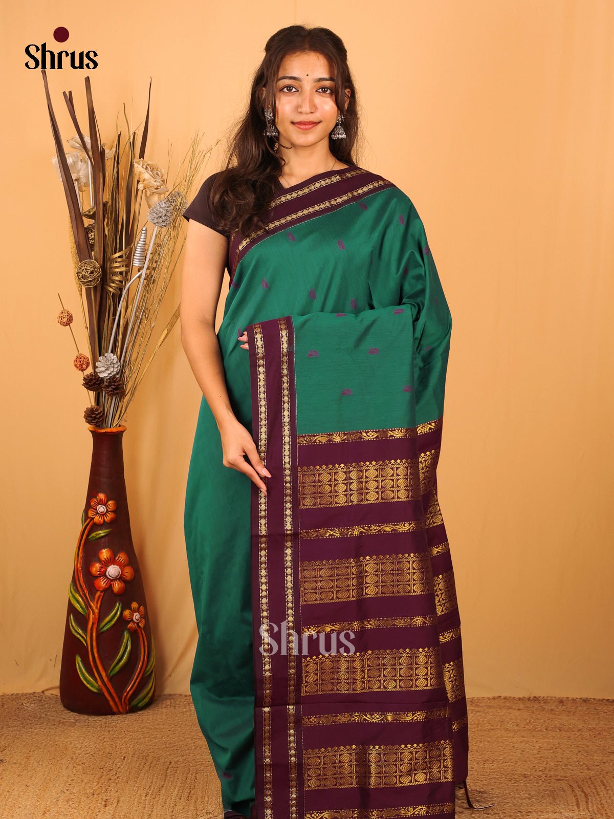 Green & Purple - Kalyani Cotton Saree - Shop on Shrus.com