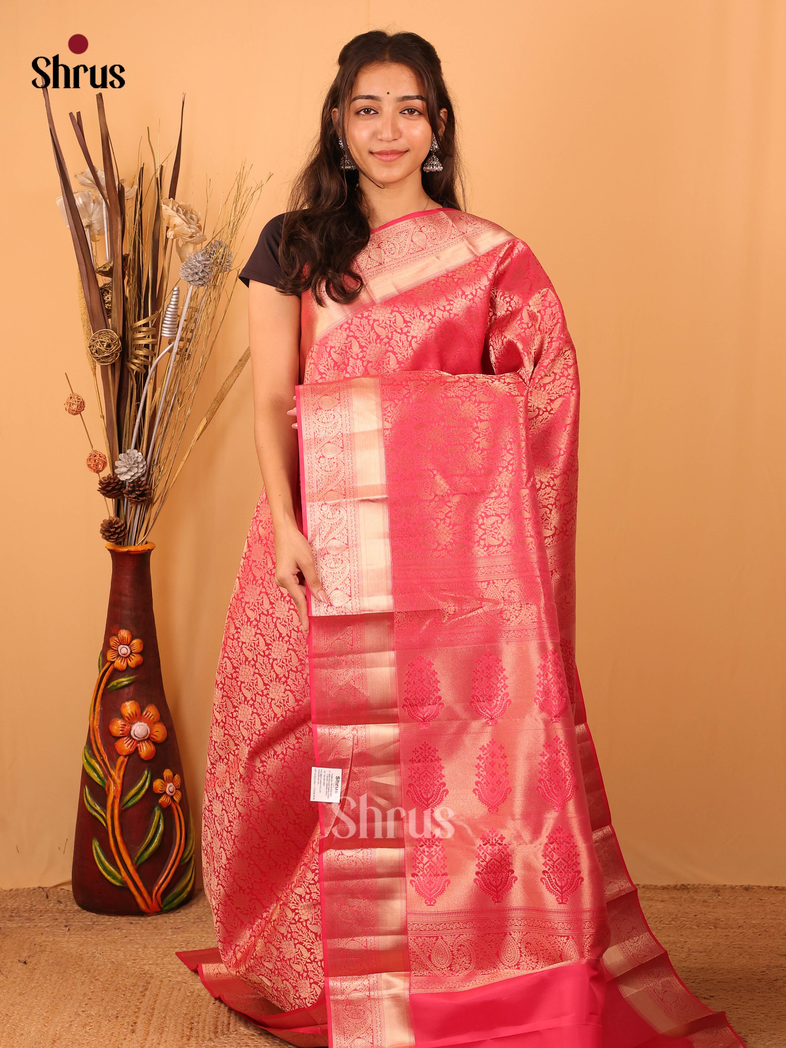Pink(single tone) - Kanchipuram silk Saree - Shop on Shrus.com
