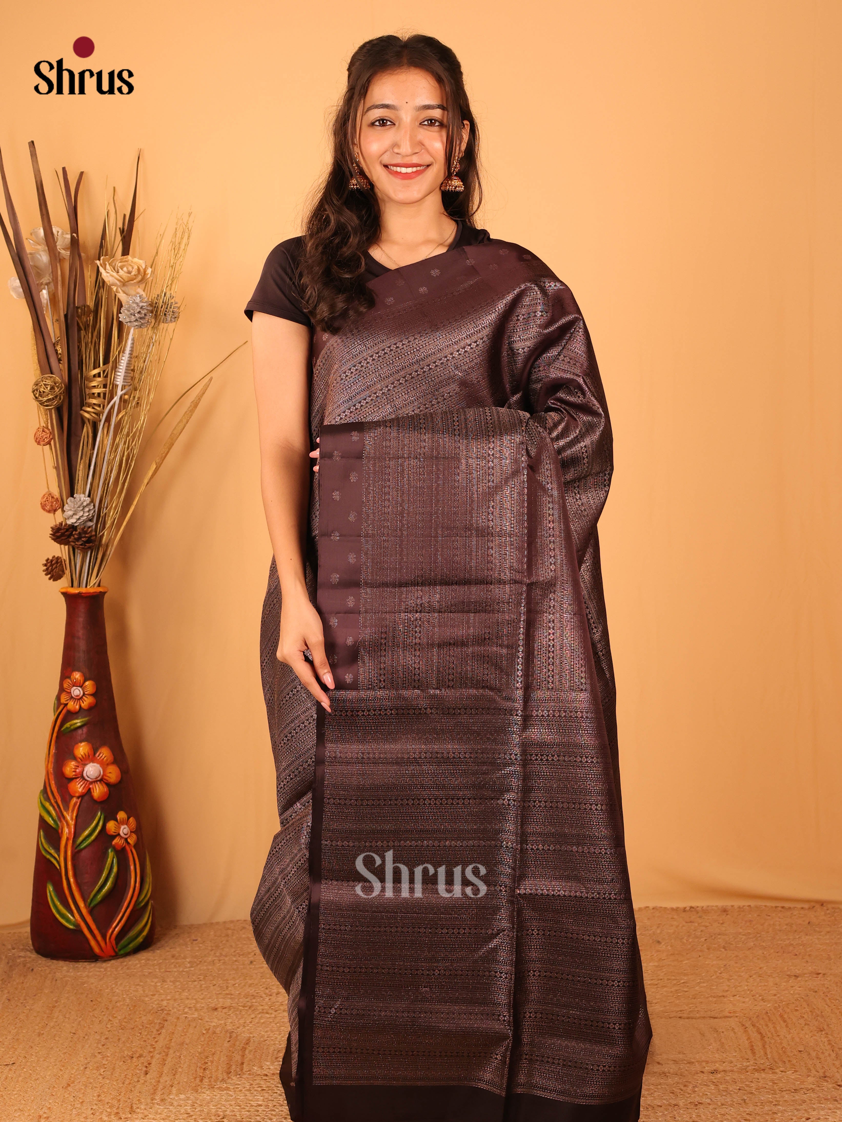 Brown(Single Tone) - Soft Silk Saree - Shop on Shrus.com