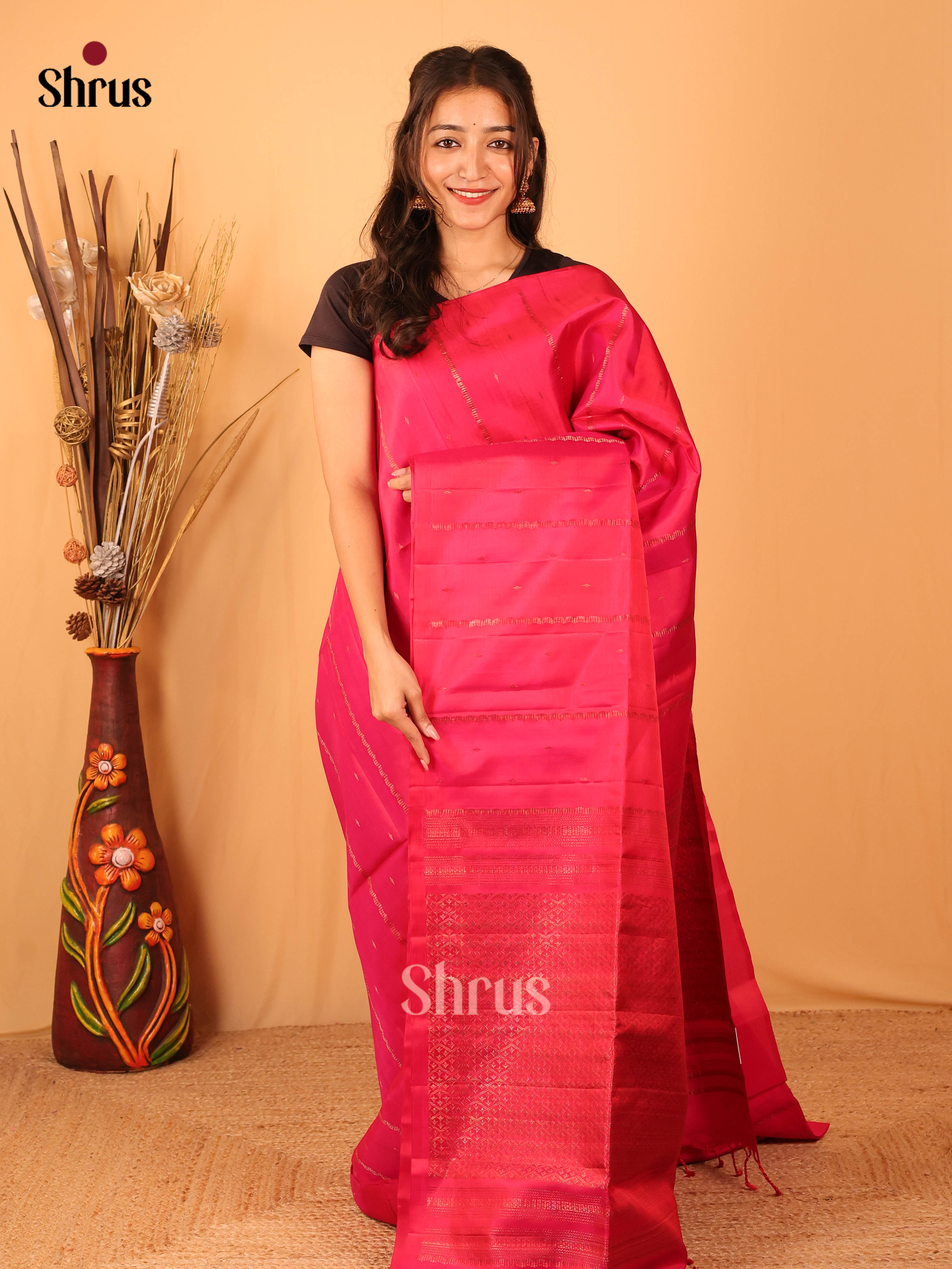 Pink(Single Tone) - Soft Silk Saree - Shop on Shrus.com