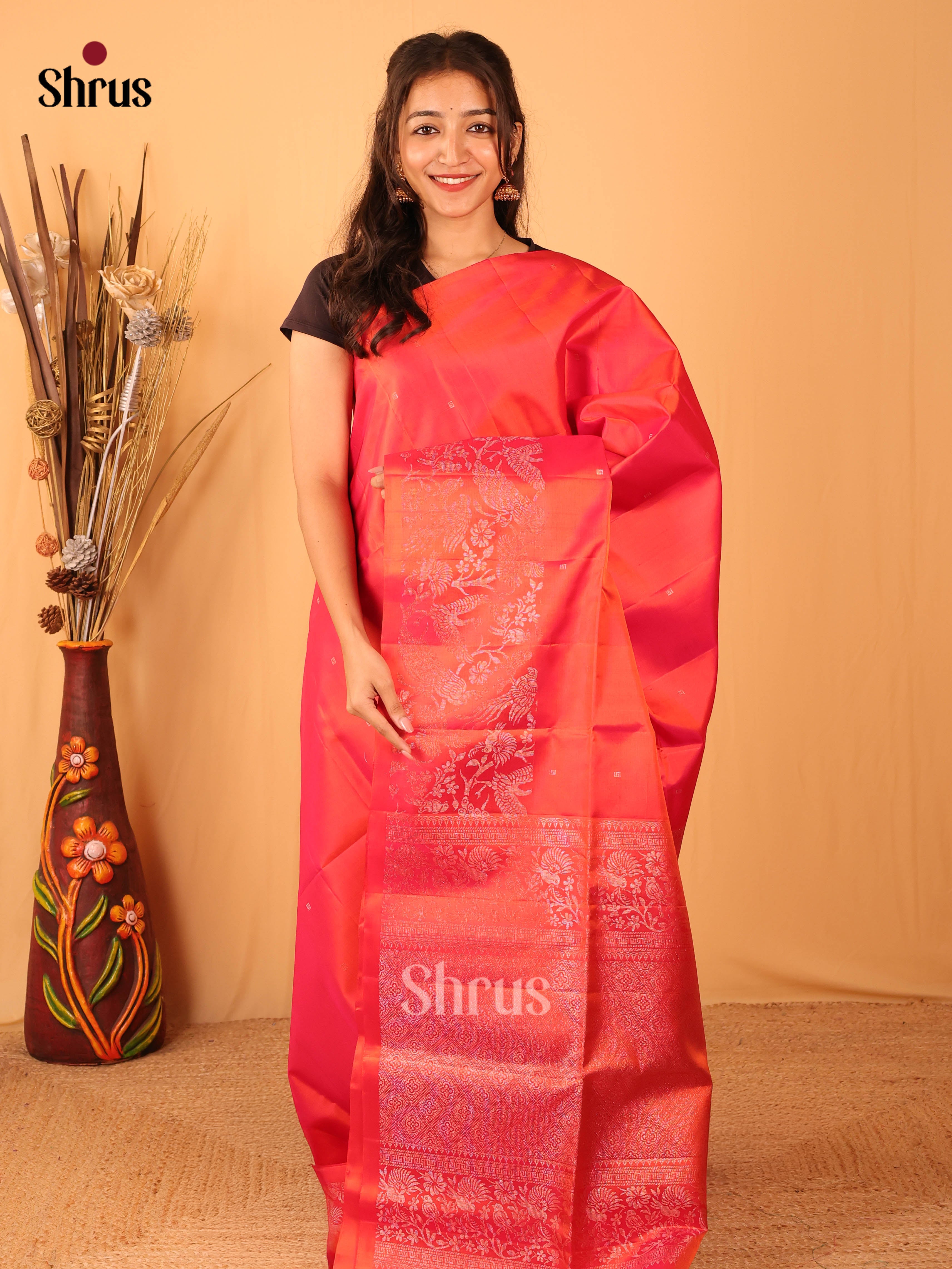 Orangish Pink(single Tone) - Soft Silk Saree - Shop on Shrus.com