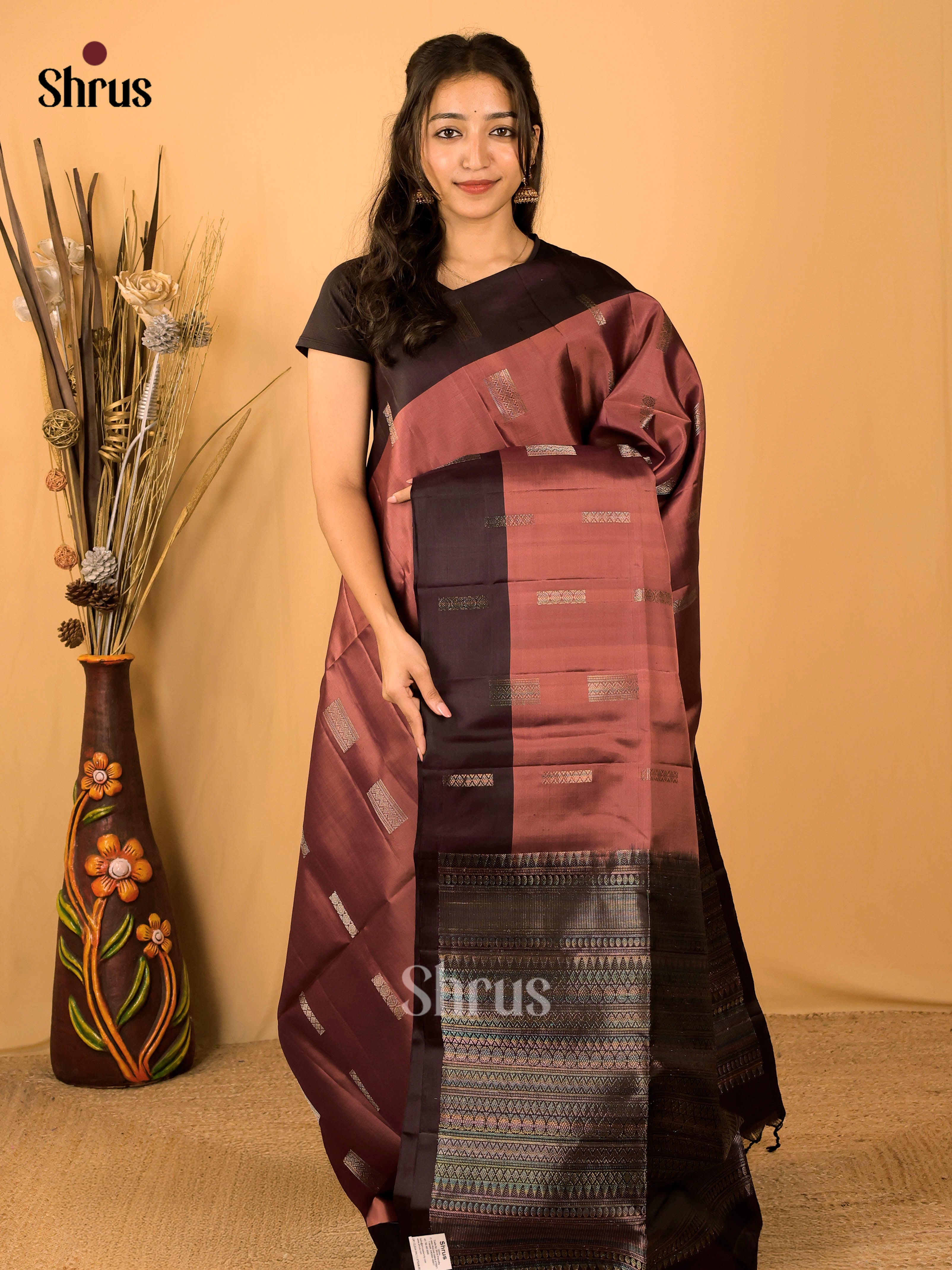 Brown & Dark Brown - Soft Silk Saree - Shop on Shrus.com