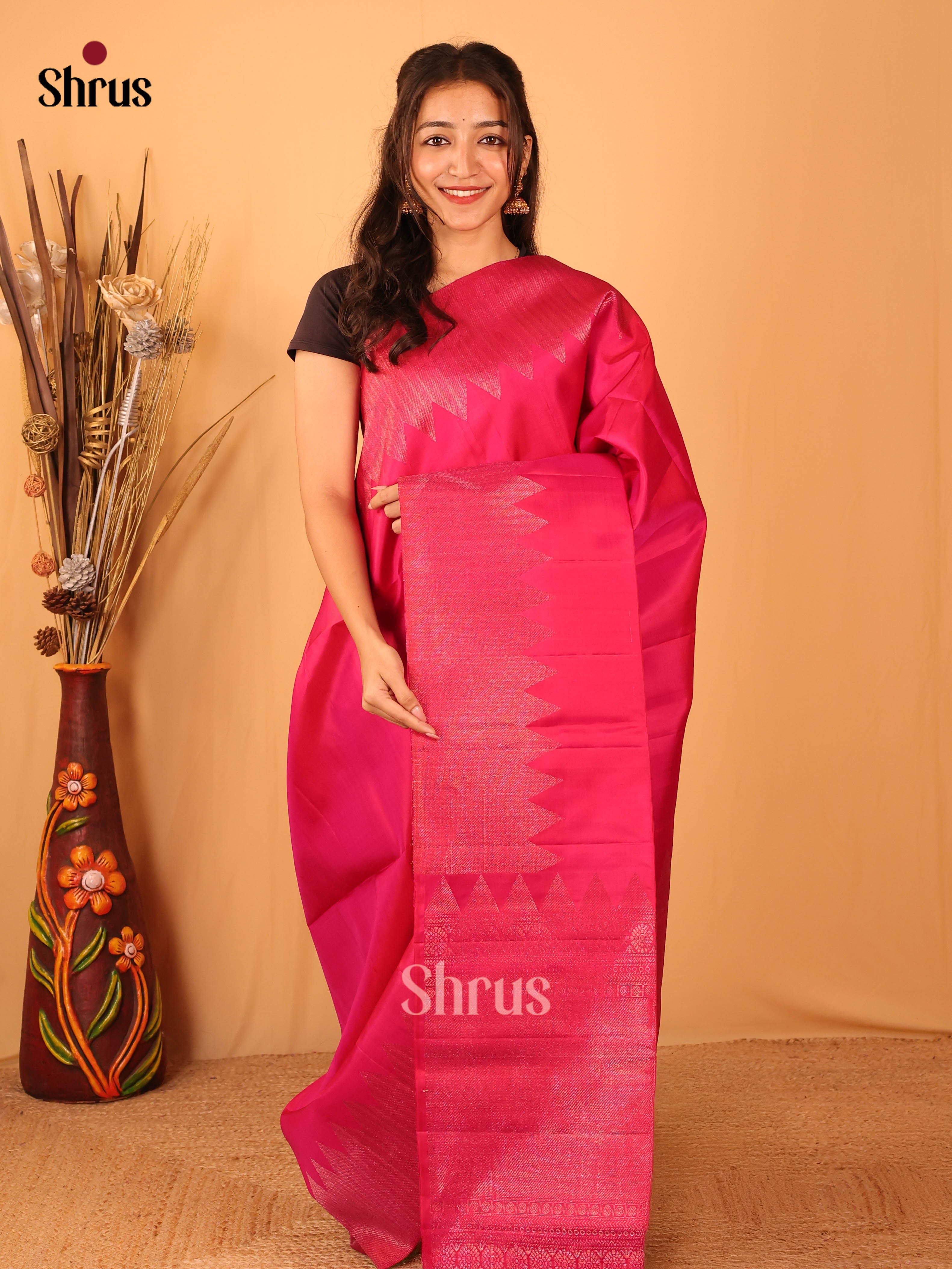 Pink(Single tone)- Soft Silk Saree - Shop on Shrus.com