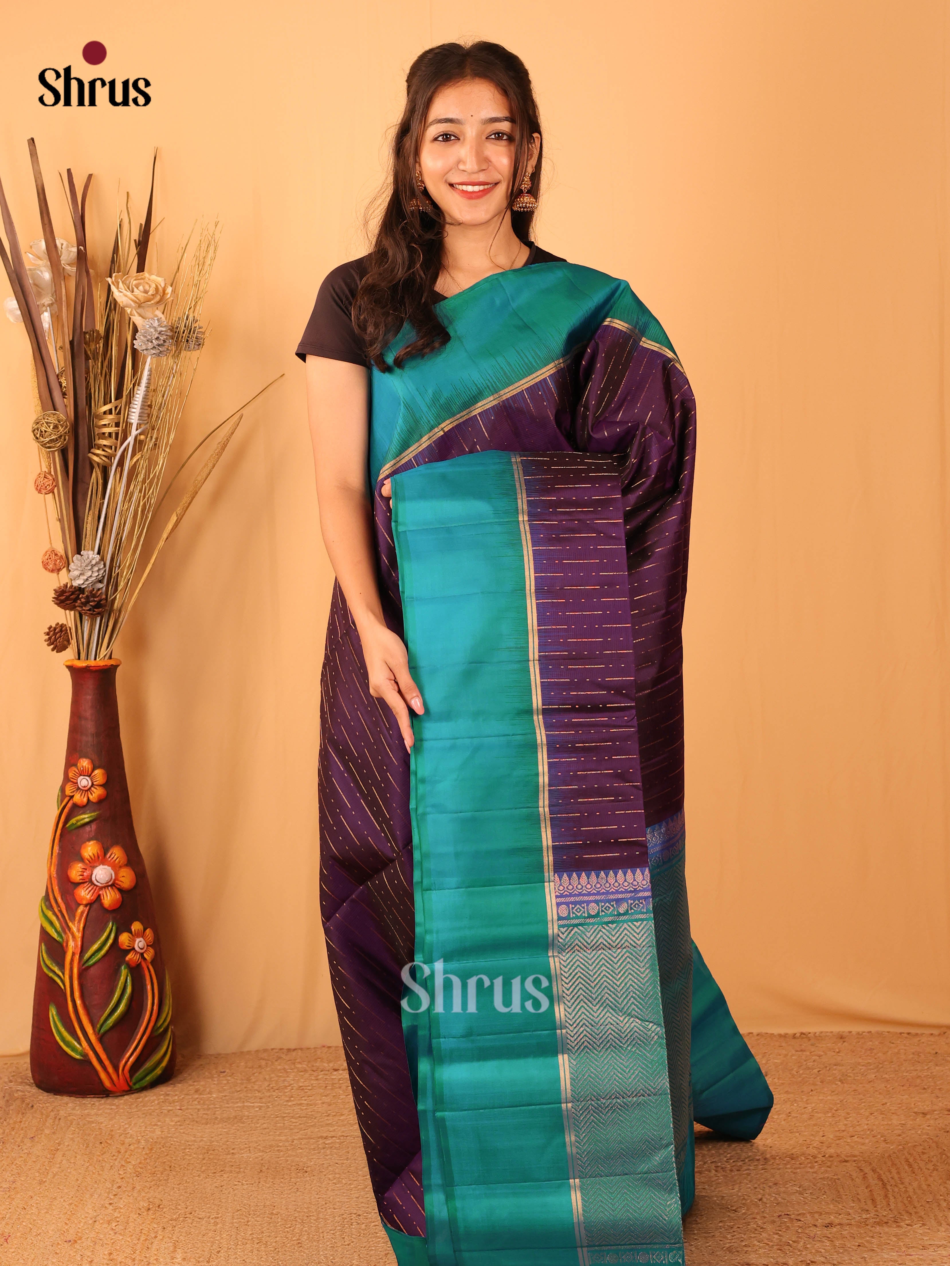 Violet & Blue - Soft Silk Saree - Shop on Shrus.com