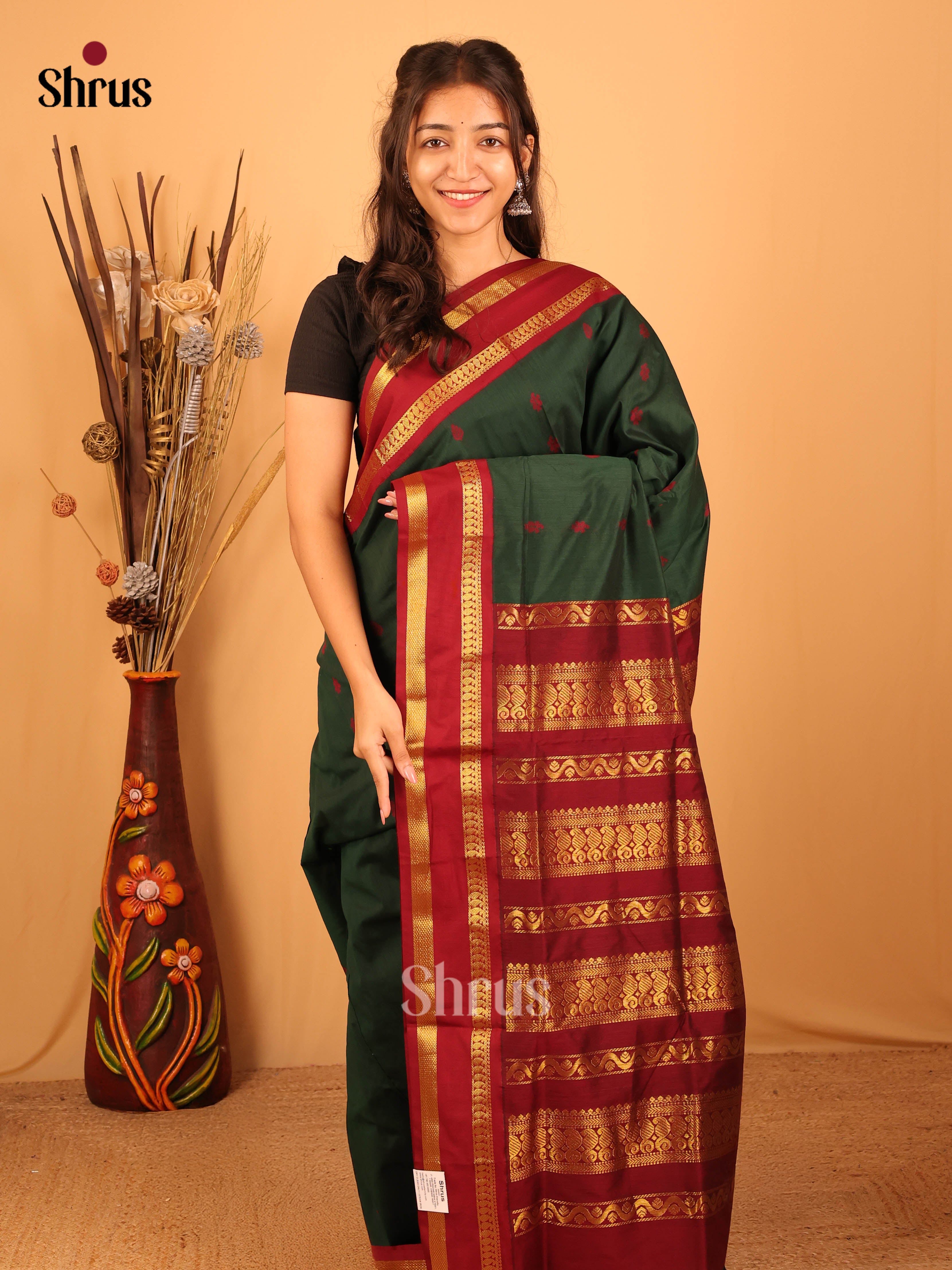 Green & Maroon - Kalyani Cotton Saree - Shop on Shrus.com