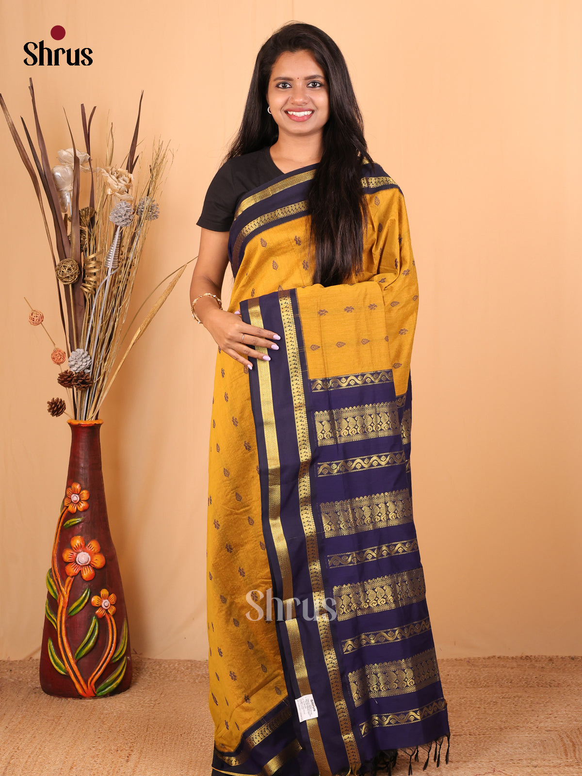 Mustard & Blue - Kalyani Cotton Saree - Shop on Shrus.com