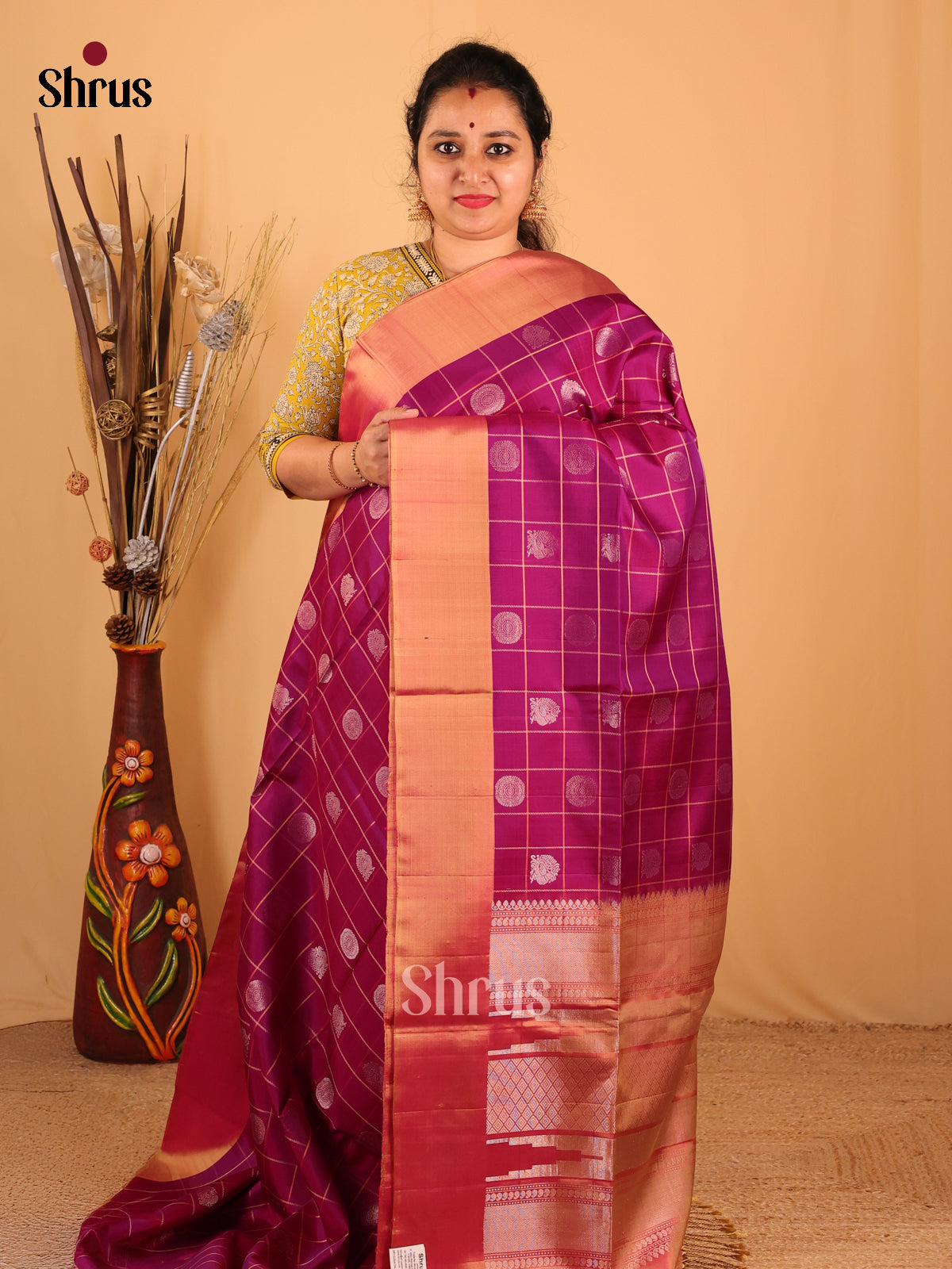 Majenta & Peach- Soft Silk Saree - Shop on Shrus.com