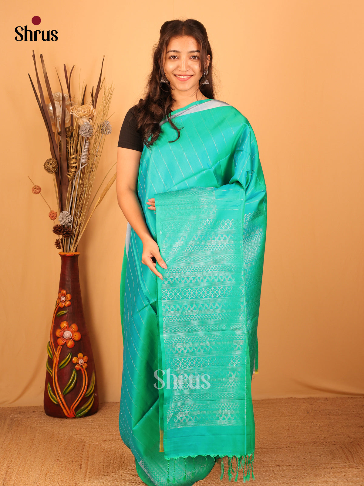 Green(Single tone)- Soft Silk Saree - Shop on Shrus.com