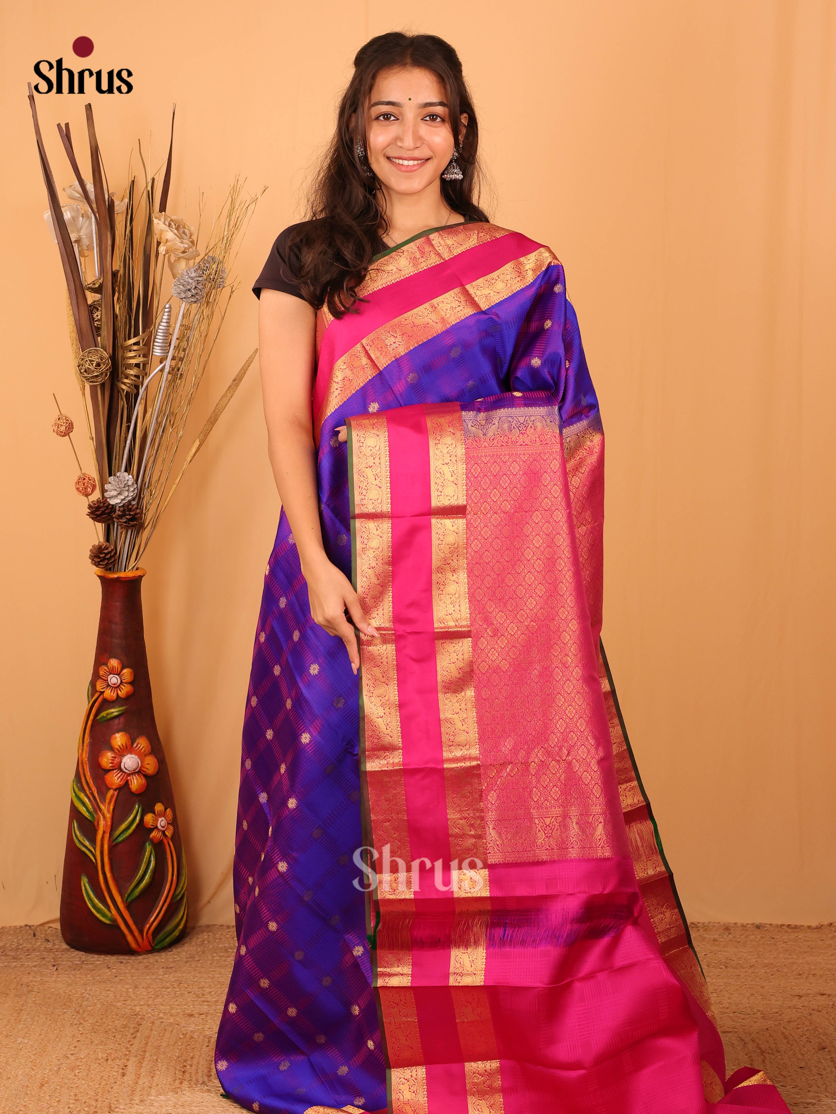 Violet & Pink- Kanchipuram silk Saree - Shop on Shrus.com