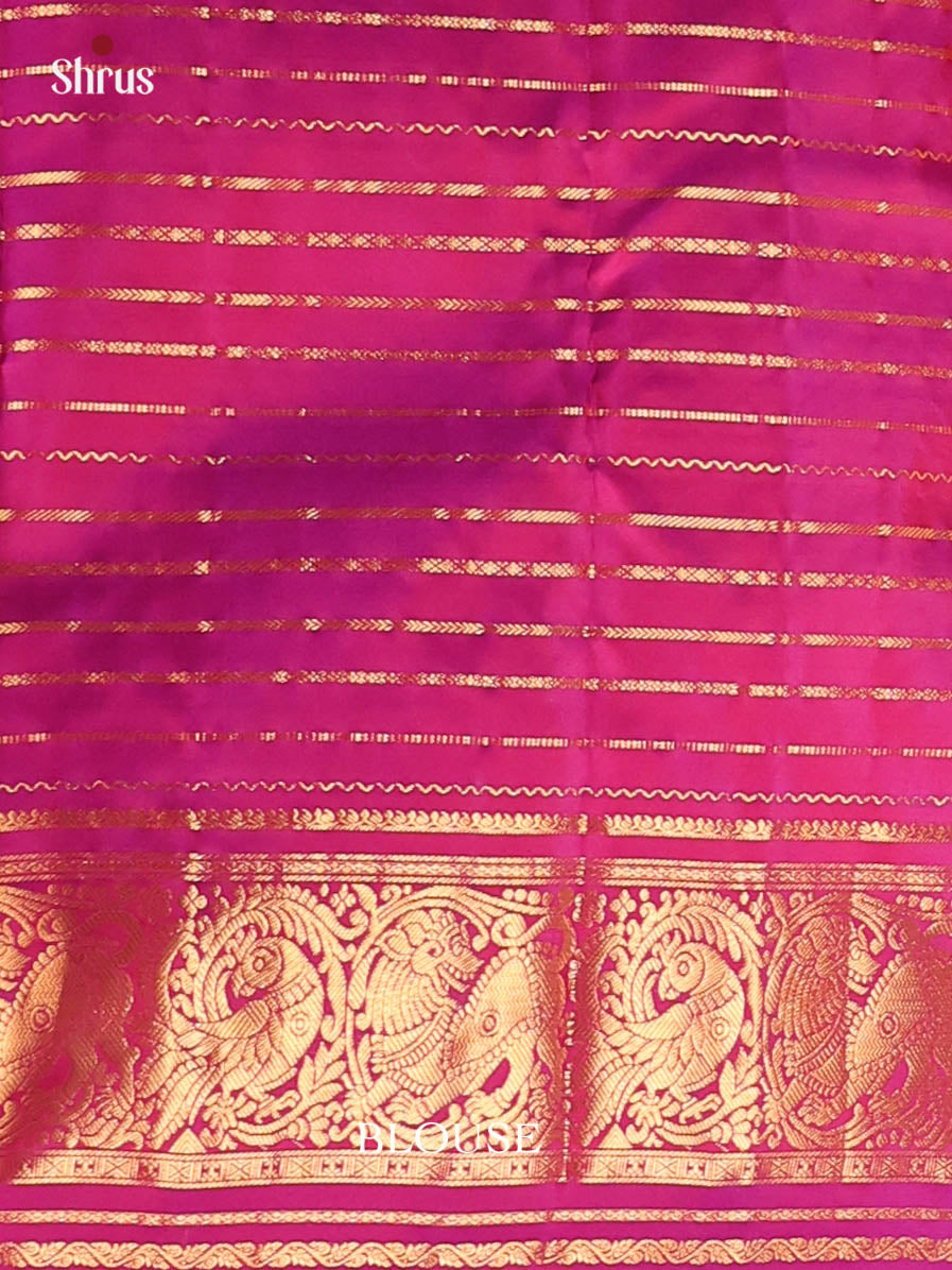 Orange & Purple- Kanchipuram silk Saree - Shop on Shrus.com