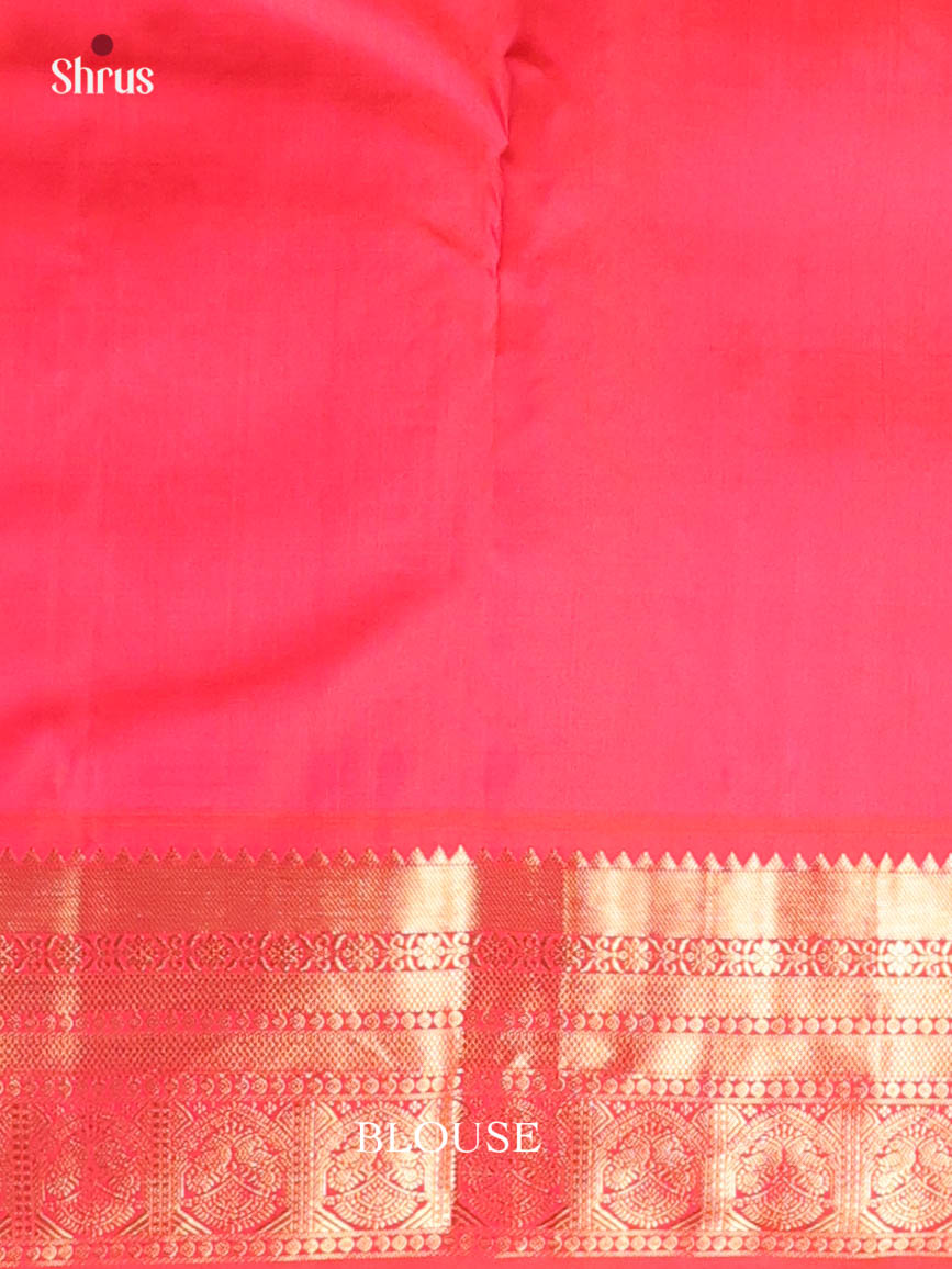 Blue & Orangish Pink - Kanchipuram silk Saree - Shop on Shrus.com
