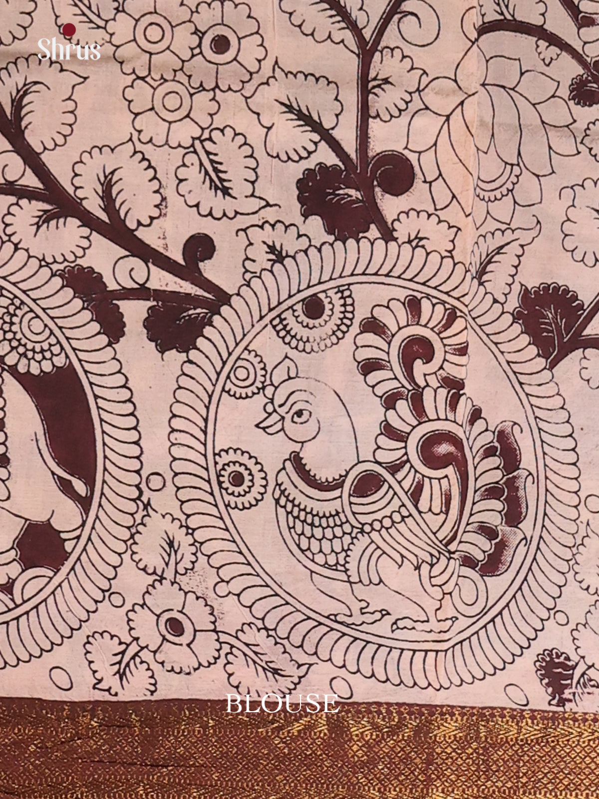Brown & White - chennur-kalamkari Saree - Shop on Shrus.com