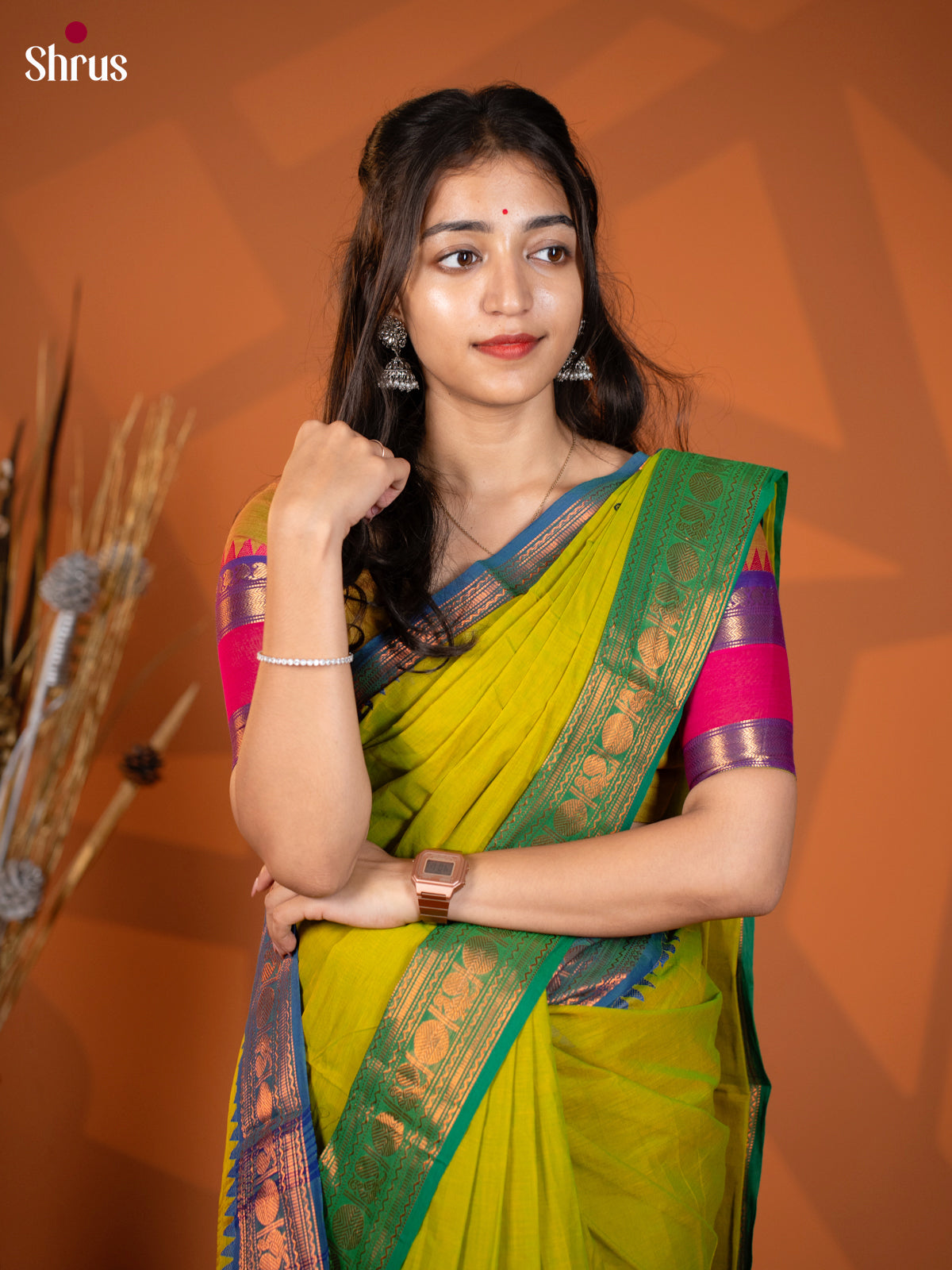 Lite Green & Blue- Chettinad Mix Cotton Saree - Shop on Shrus.com