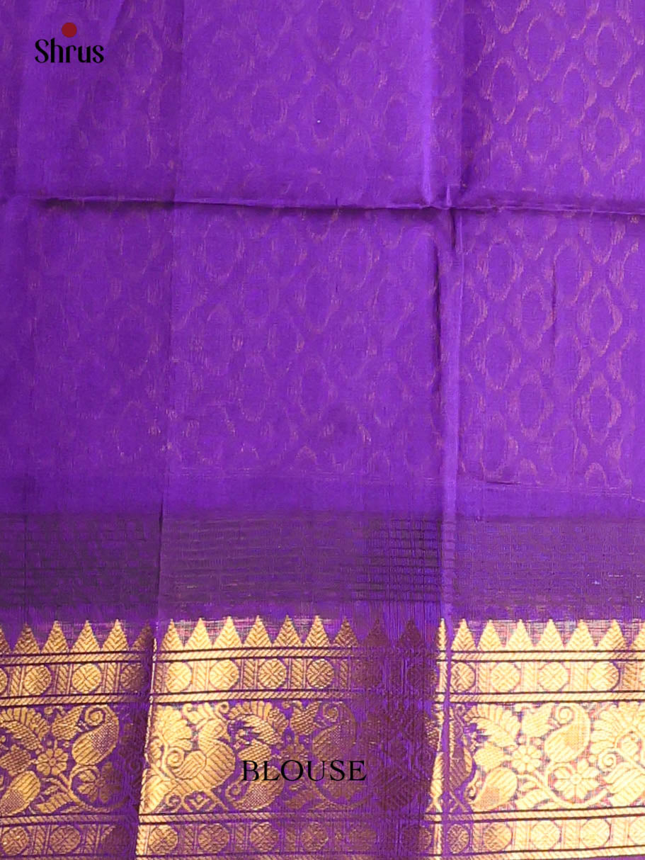 Beige & Violet- Silk Cotton Saree - Shop on Shrus.com