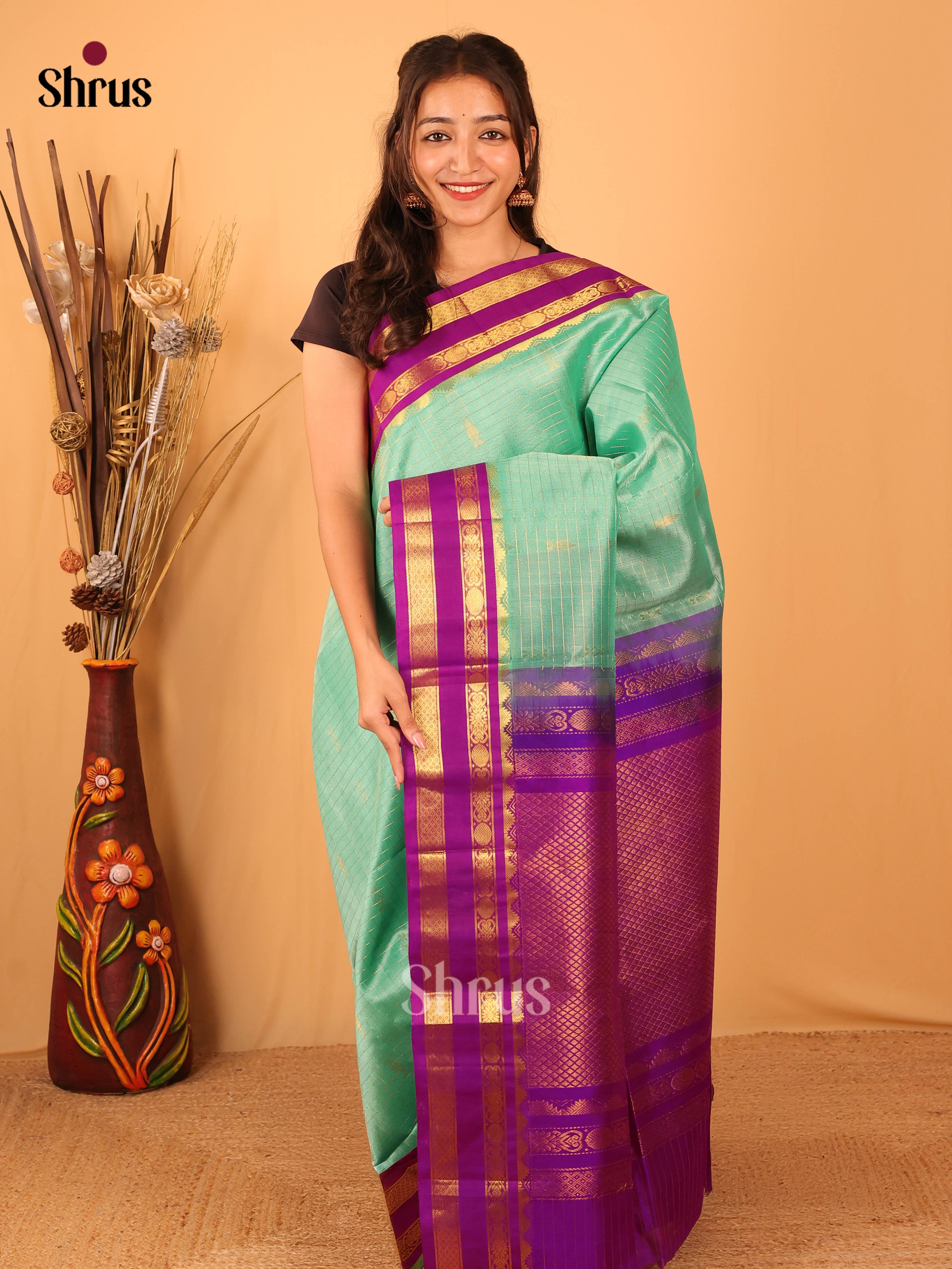 Green & Majenta - Silk Cotton Saree - Shop on Shrus.com