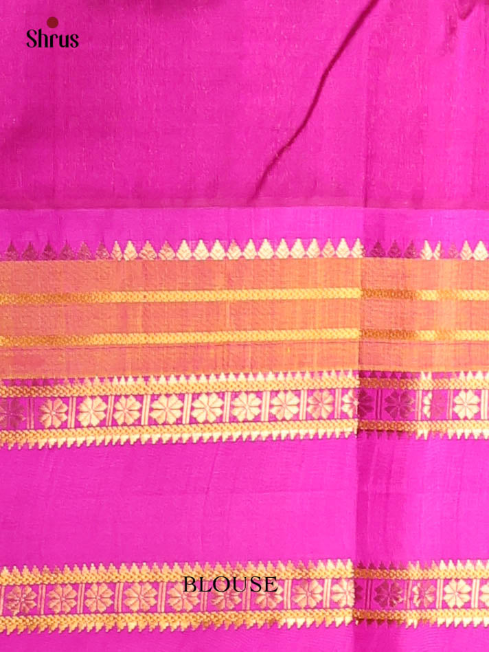 Green & Majenta- Silk Cotton Saree - Shop on Shrus.com