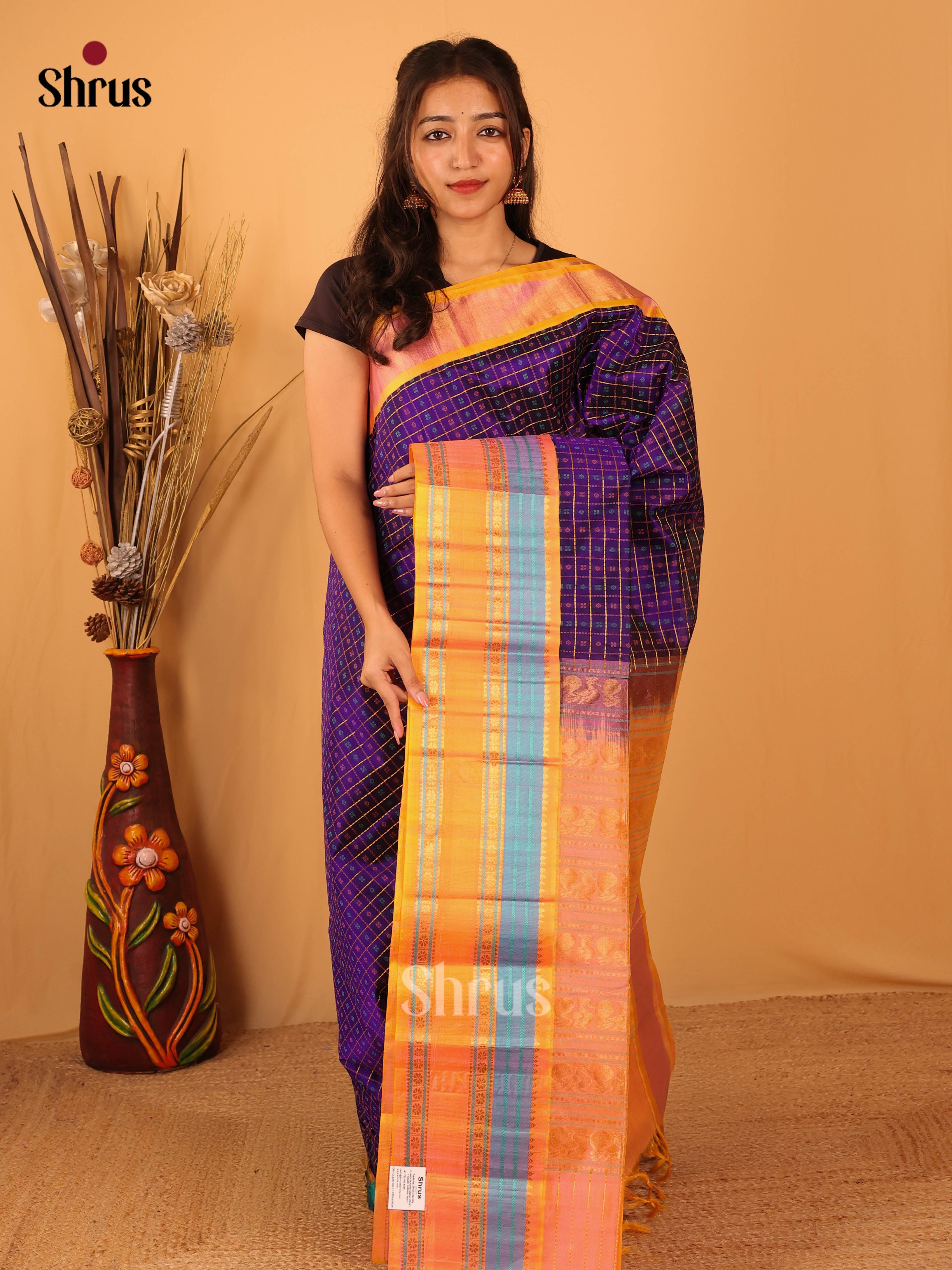 Violet & Peach - Silk Cotton Saree - Shop on Shrus.com